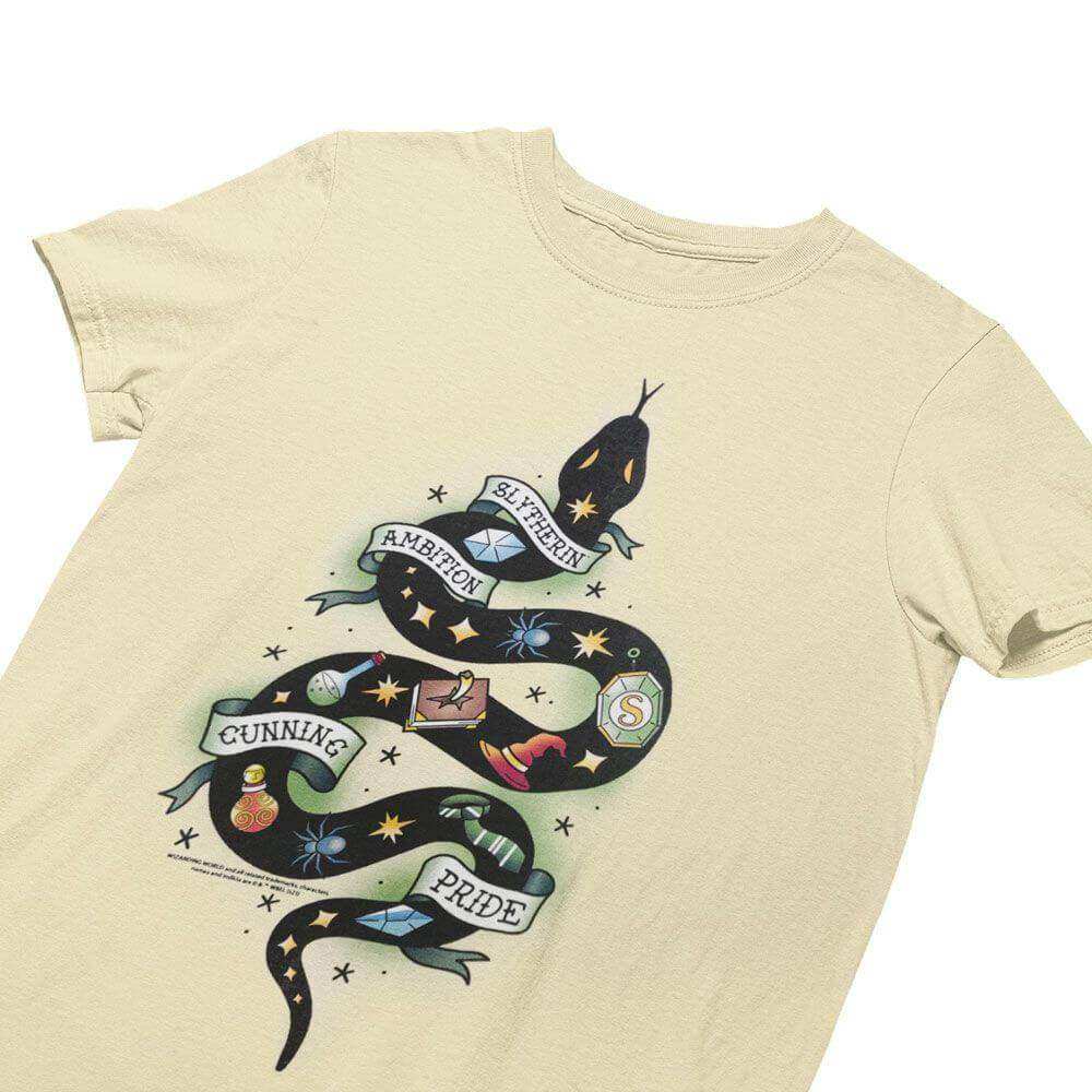 Harry Potter Tattoo Slytherin House T-Shirt Natural - Olleke Wizarding Shop Amsterdam Brugge London