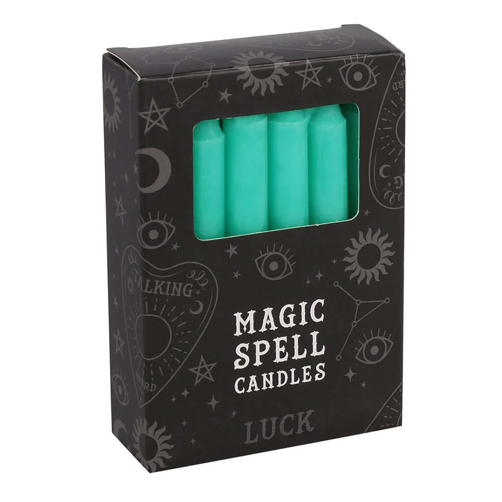 Spell Candles Pack of 12 Green - Luck - Olleke Wizarding Shop Amsterdam Brugge London