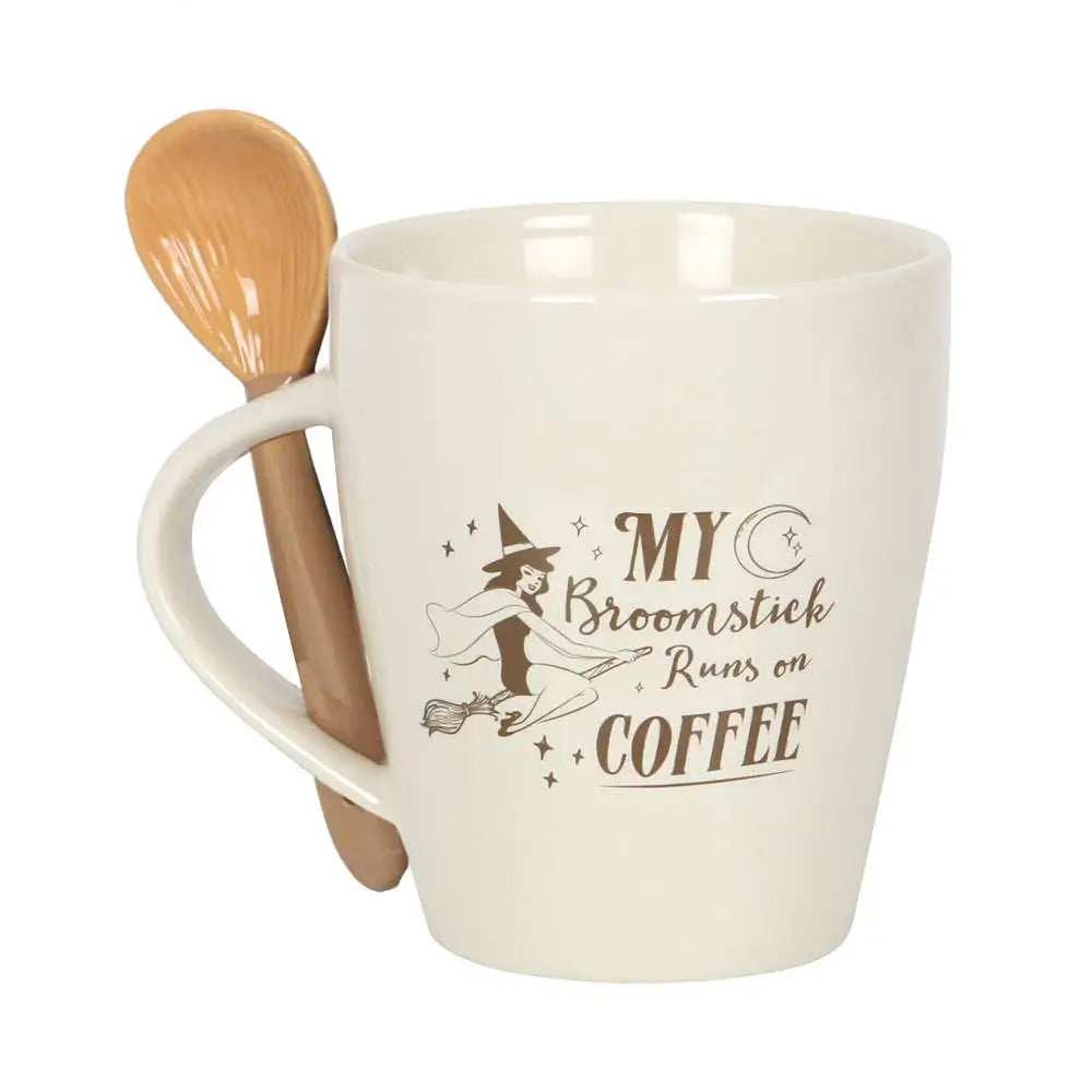 My Broomstick Runs on Coffee Mug and Spoon Set - Olleke Wizarding Shop Amsterdam