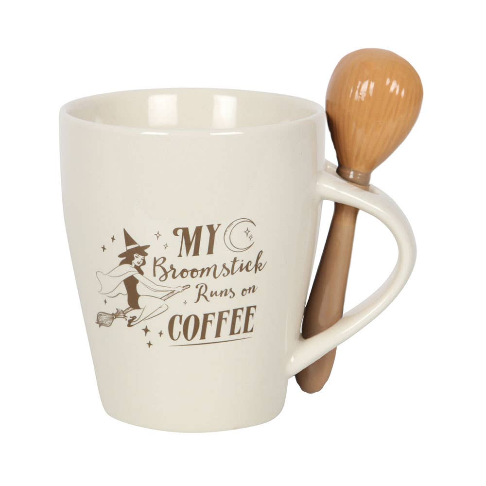 My Broomstick Runs on Coffee Mug and Spoon Set - Olleke Wizarding Shop Amsterdam