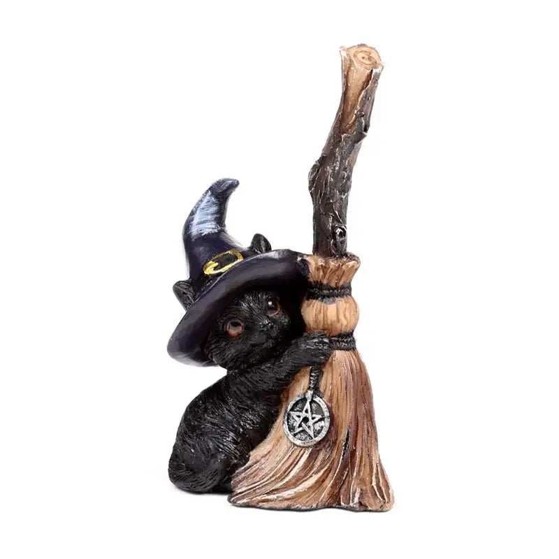 Witches Black Cat with Broomstick - Olleke Wizarding Shop Amsterdam