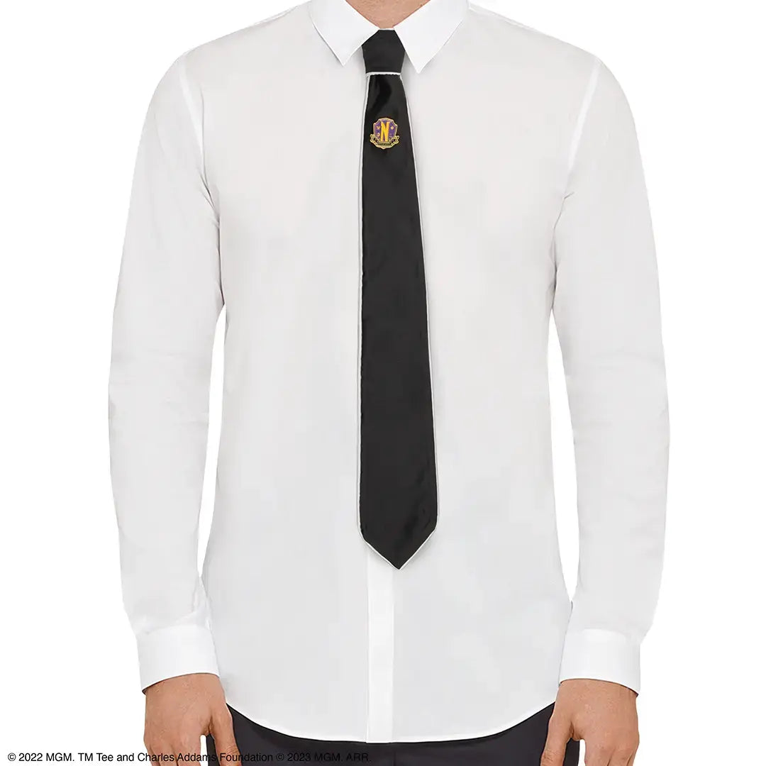 Wednesday Necktie Deluxe Nevermore Academy with pin - Olleke Wizarding Shop Amsterdam