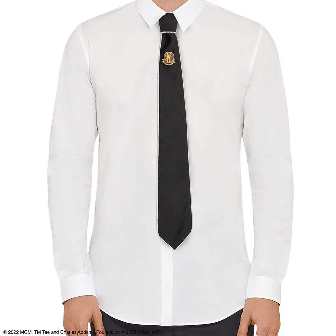 Wednesday Necktie Deluxe Nevermore Academy with pin - Olleke Wizarding Shop Amsterdam