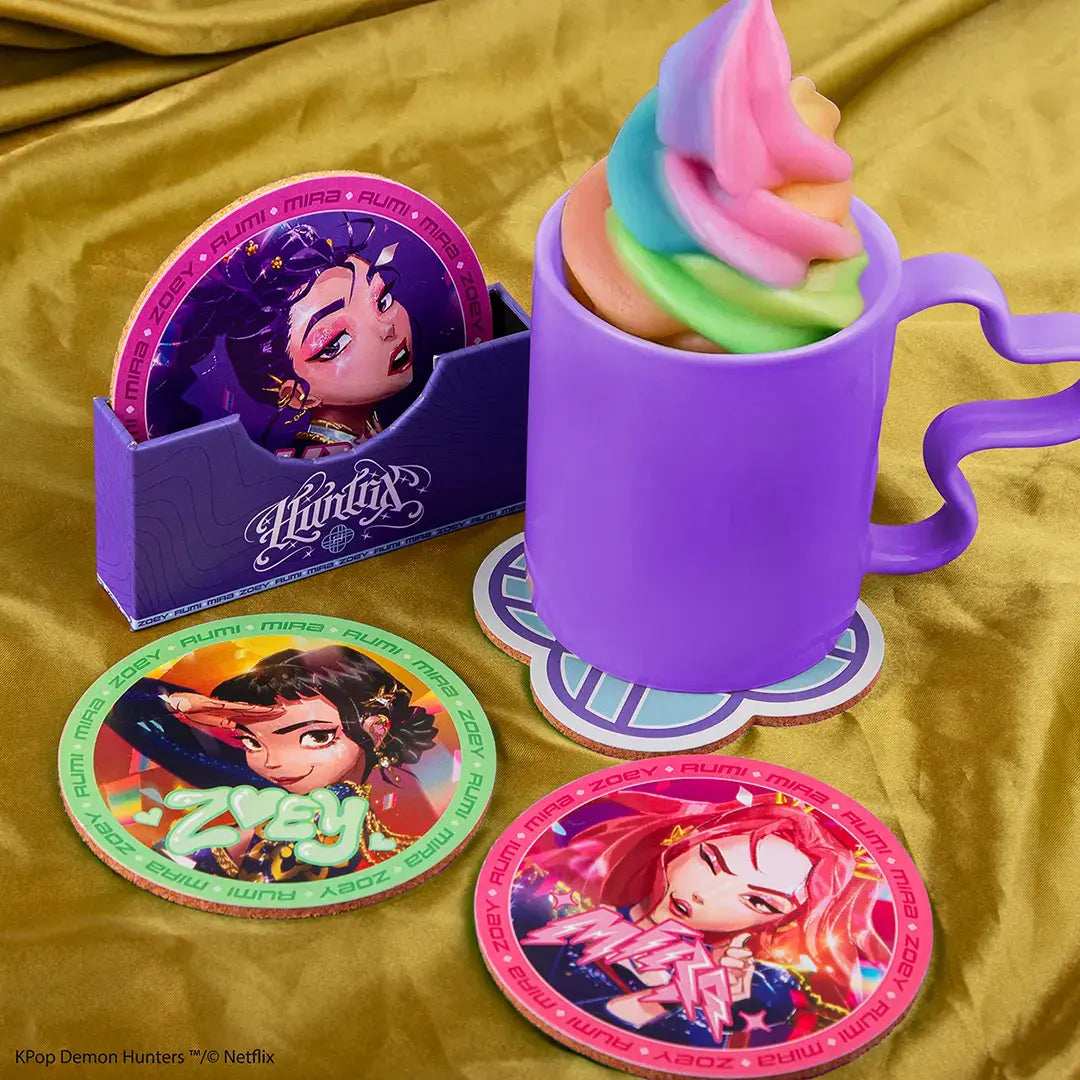KPop Demon Hunters Set of 4 coasters - Huntr/x - Olleke Wizarding Shop Amsterdam