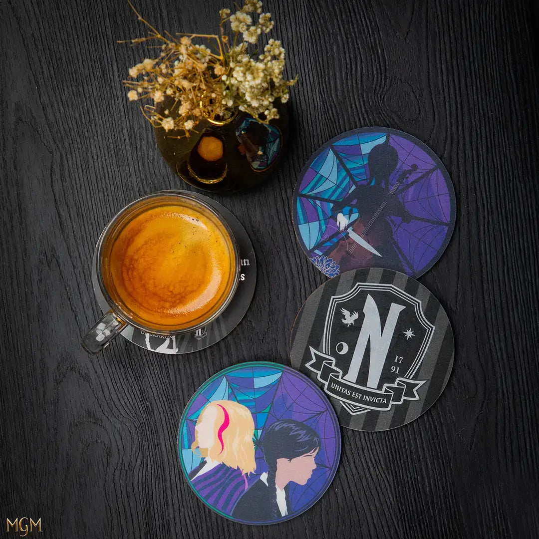 Wednesday Set of 4 coasters - Olleke Wizarding Shop Amsterdam