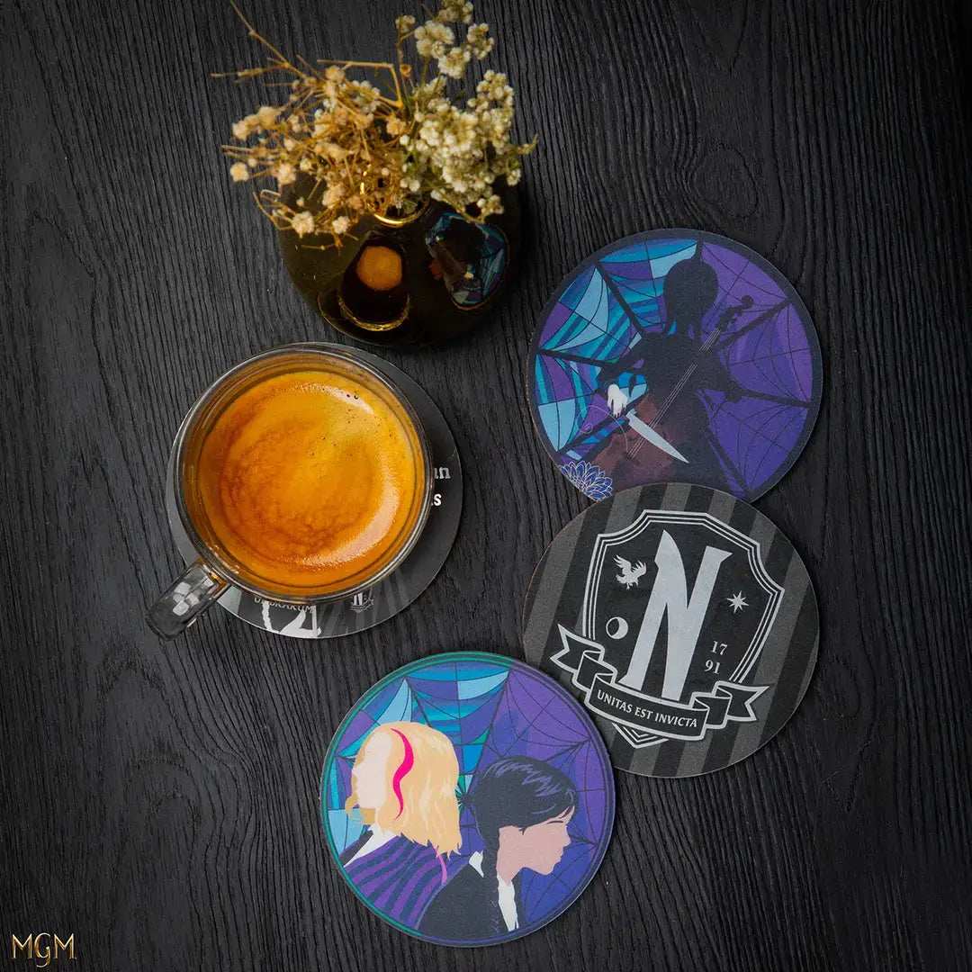 Wednesday Set of 4 coasters - Olleke Wizarding Shop Amsterdam