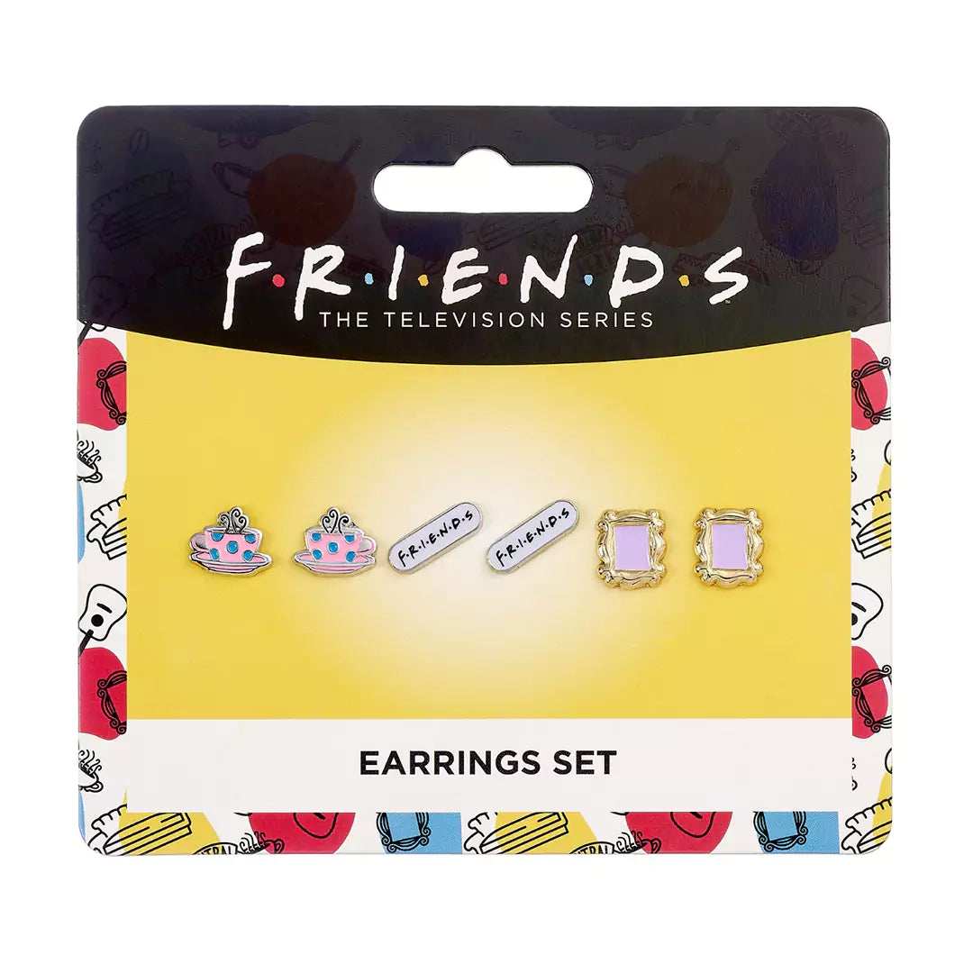 Friends Set of 3 Earring Studs Frame Coffee Cup Friends Logo