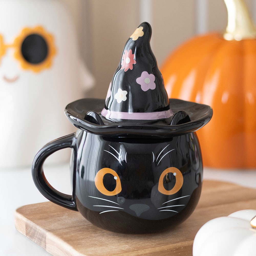 Groovy Witch Cat Lidded Mug - Olleke Wizarding Shop Amsterdam