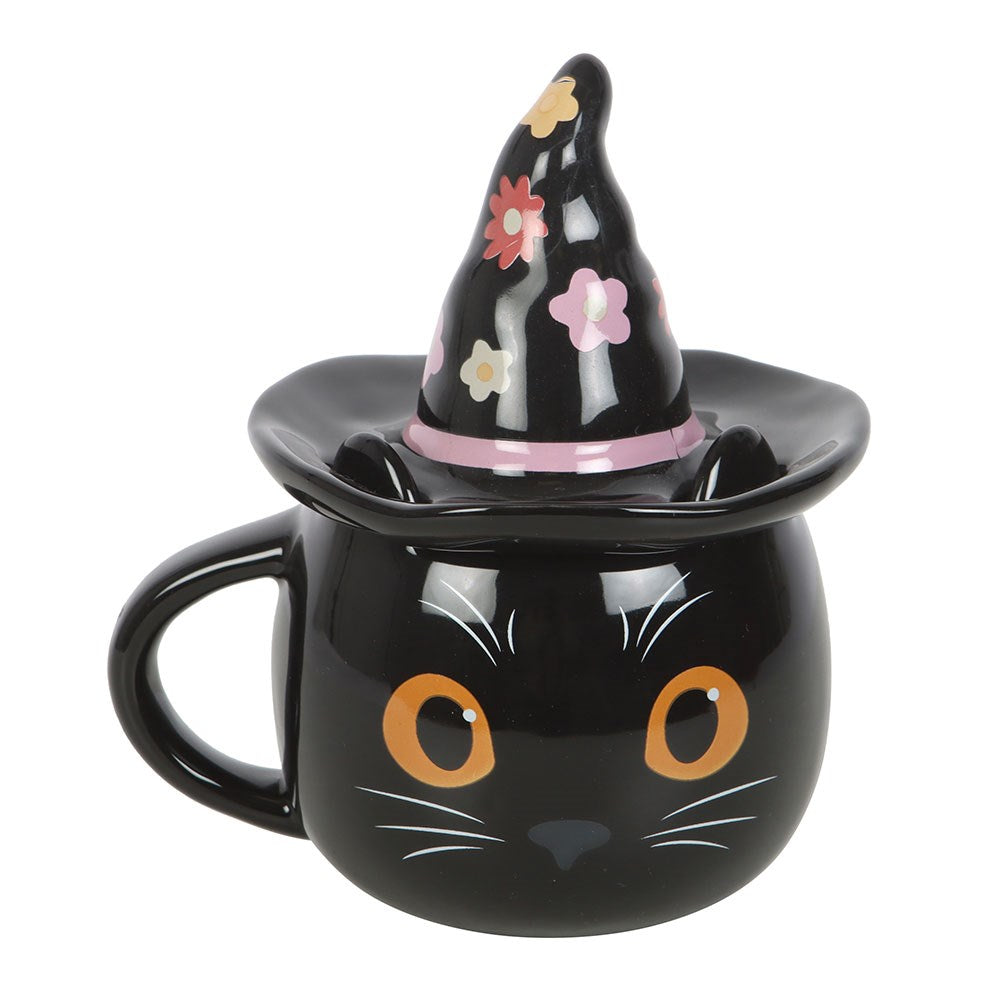 Groovy Witch Cat Lidded Mug - Olleke Wizarding Shop Amsterdam