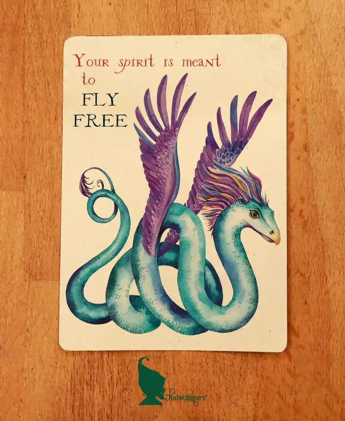 Decorative stationary set titled "Your spirit is meant to fly free" by Kabouterpers, featuring colorful paper and artistic design.