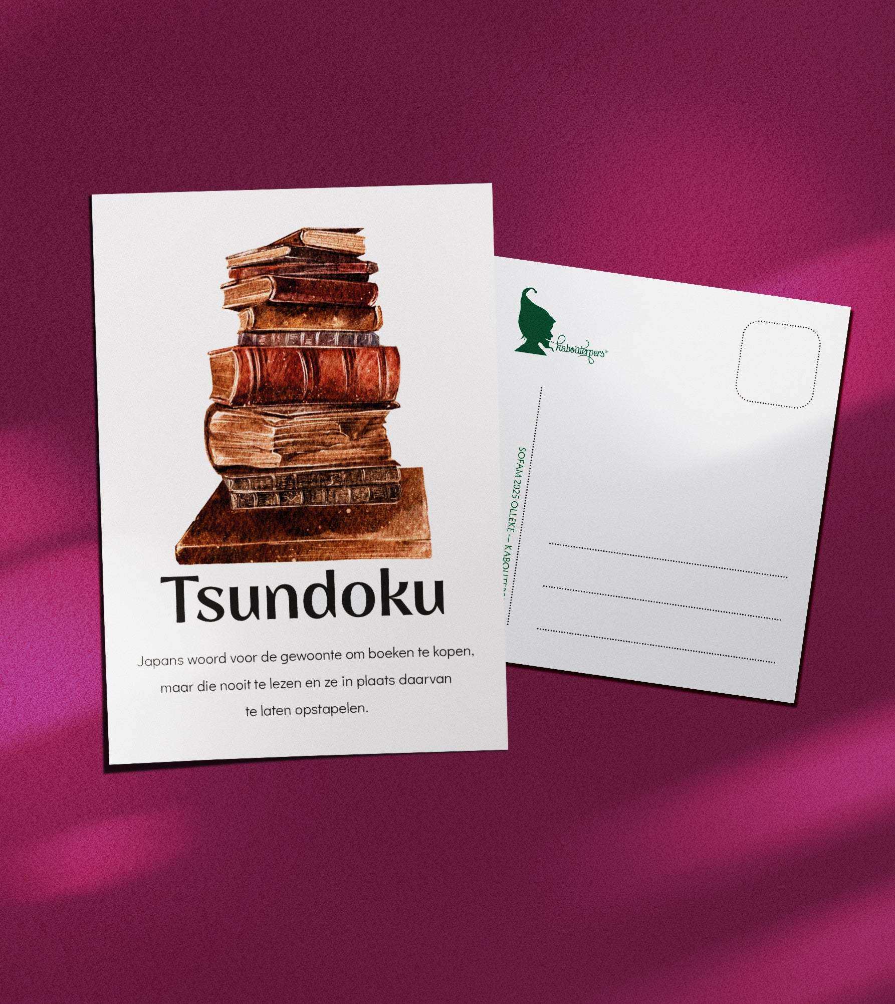 Booklover postcard Tsundoku - Olleke Wizarding Shop Amsterdam