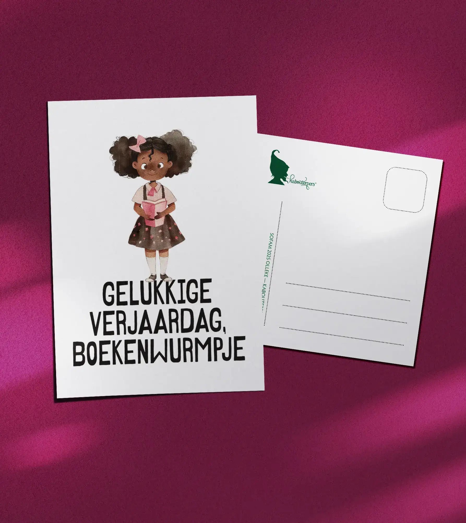 Booklover postcard Gelukkige verjaardag, boekenwurmpje - Olleke Wizarding Shop Amsterdam