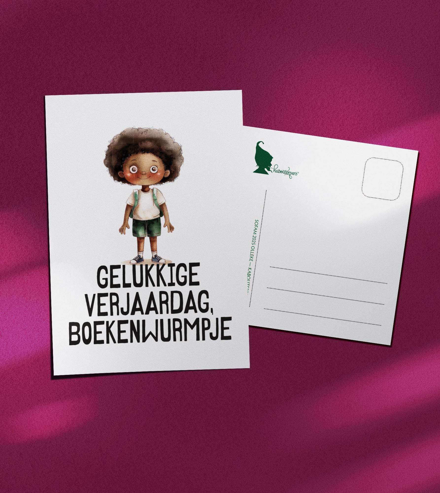 Booklover postcard Gelukkige verjaardag, boekenwurmpje - Olleke Wizarding Shop Amsterdam