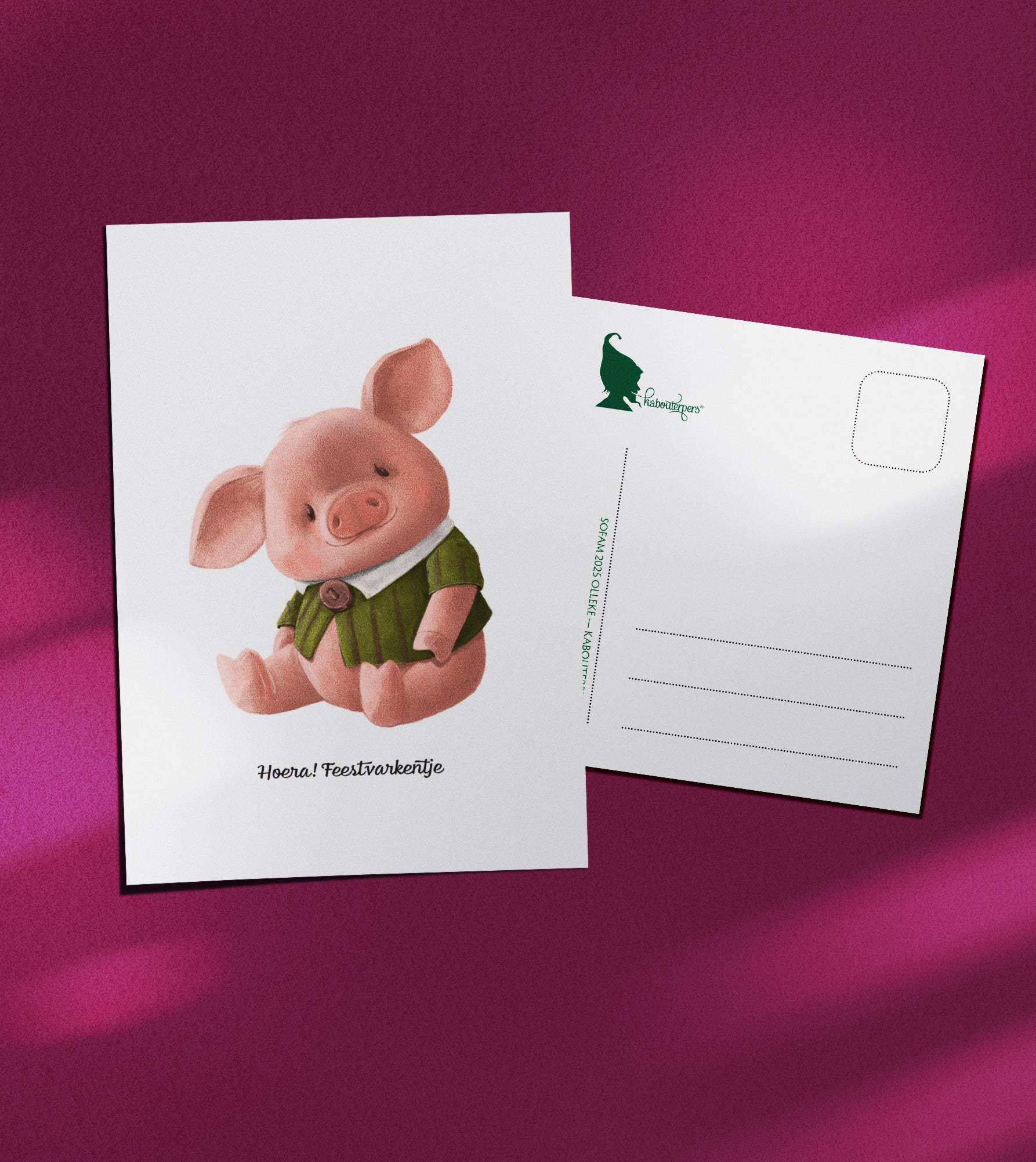 Baby postcard Hoera! Feestvarkentje - Olleke Wizarding Shop Amsterdam