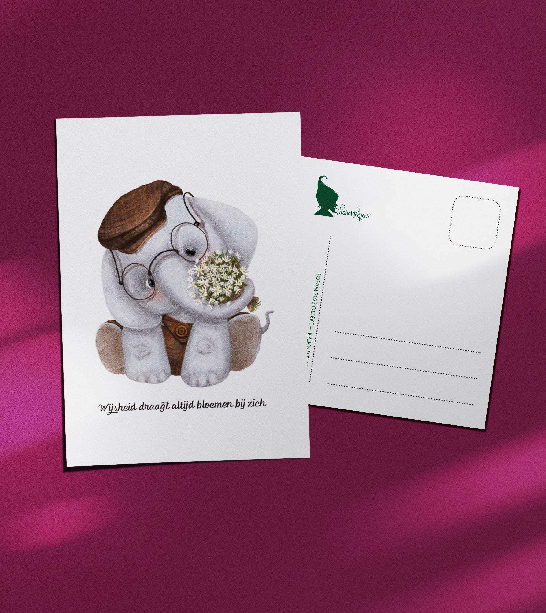 Baby postcard Wijsheid draagt altijd bloemen bij zich - Olleke Wizarding Shop Amsterdam