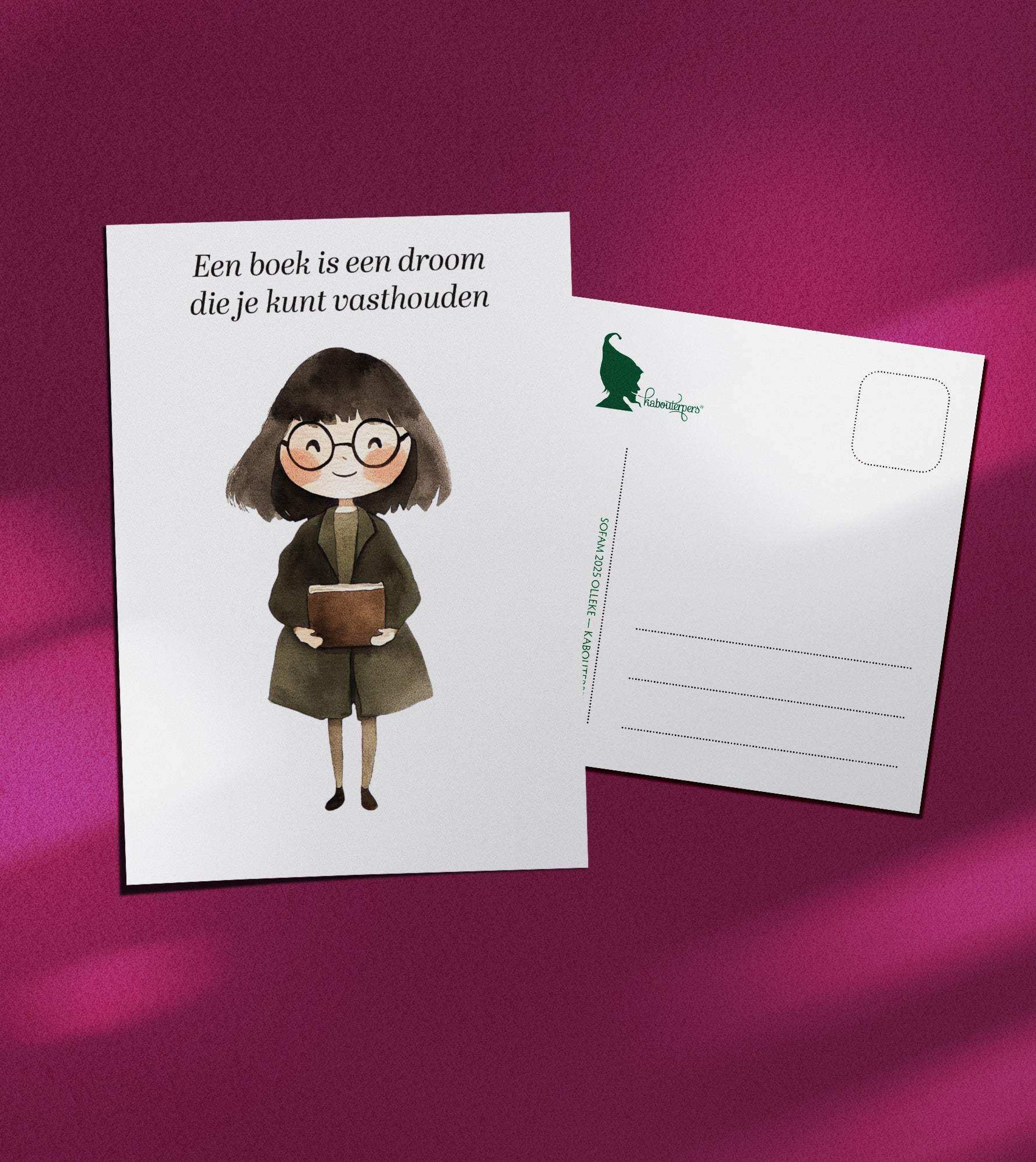 Booklover postcard Een boek is een droom die je kunt vasthouden - Olleke Wizarding Shop Amsterdam