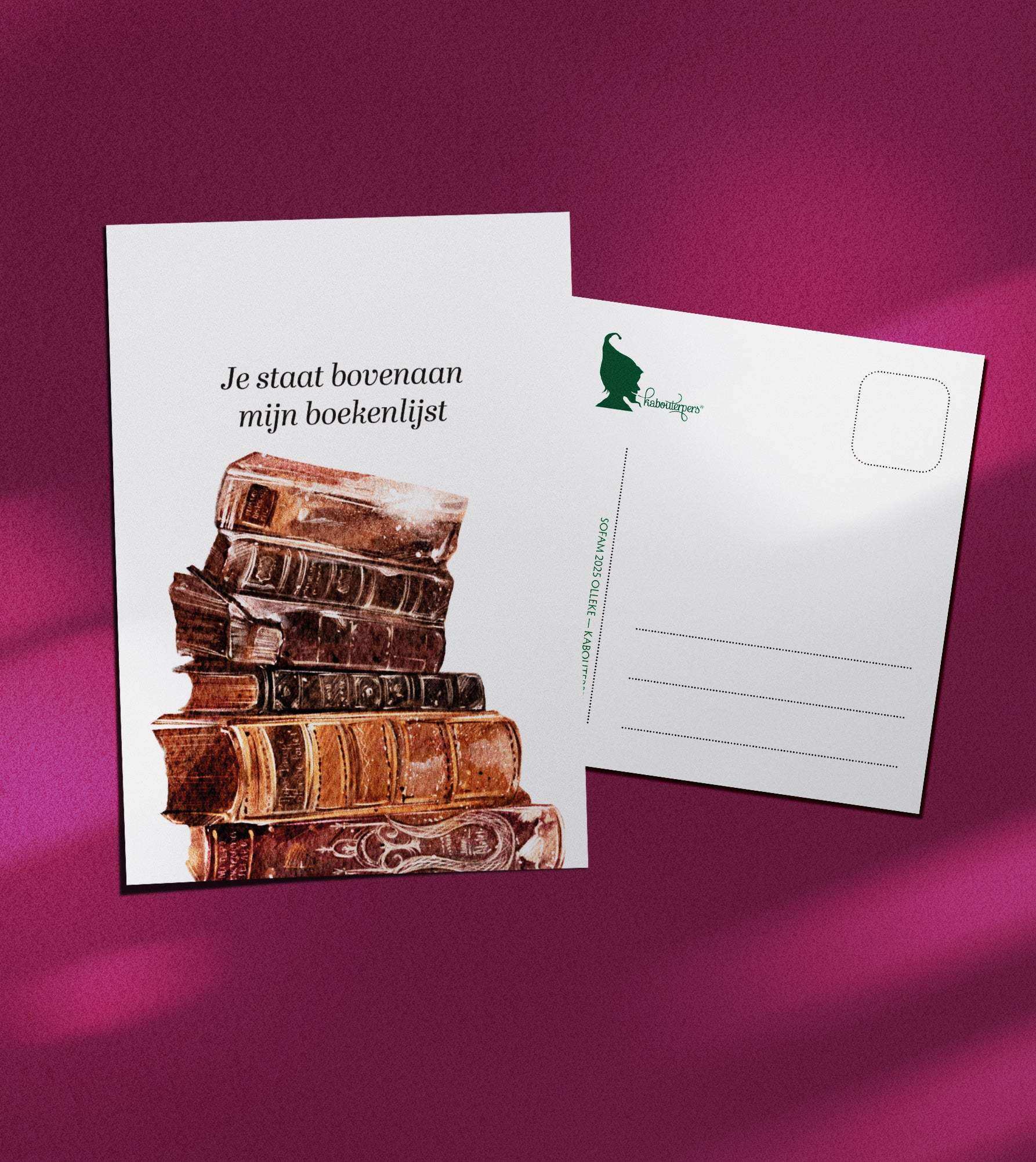 Booklover postcard Je staat bovenaan mijn boekenlijst - Olleke Wizarding Shop Amsterdam