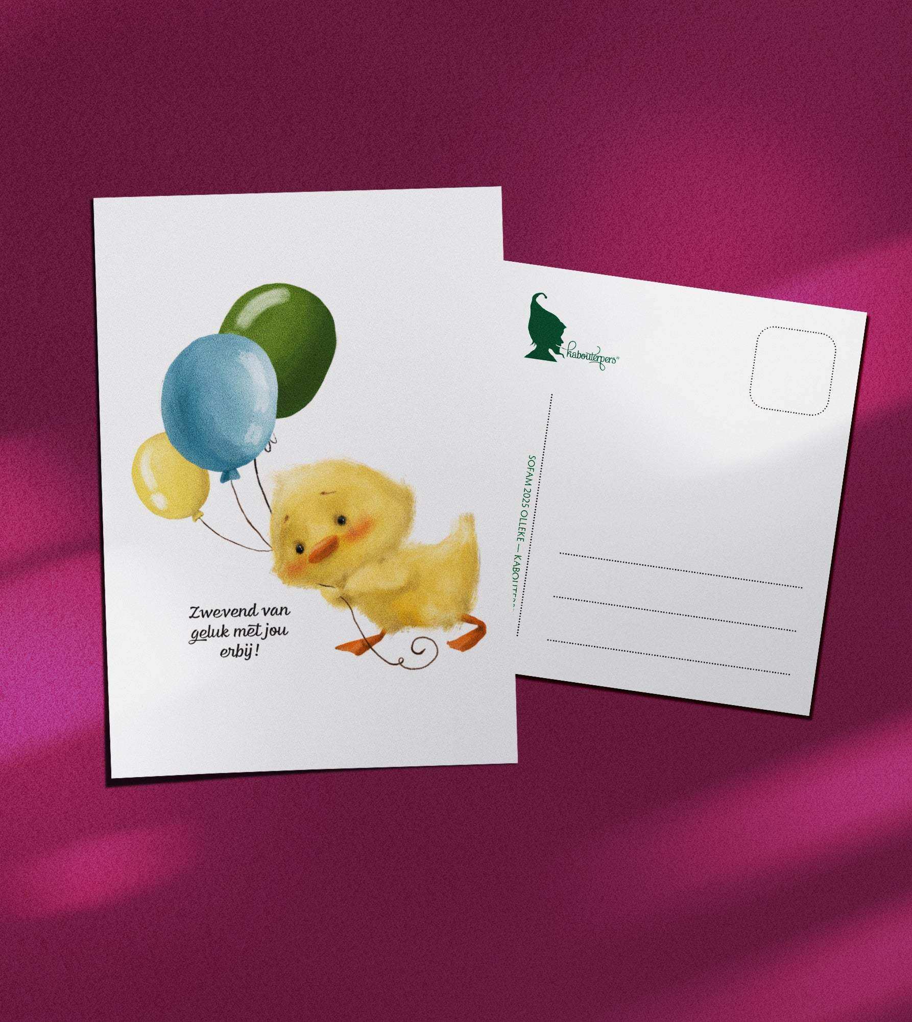 Baby postcard Zwevend van geluk - Olleke Wizarding Shop Amsterdam