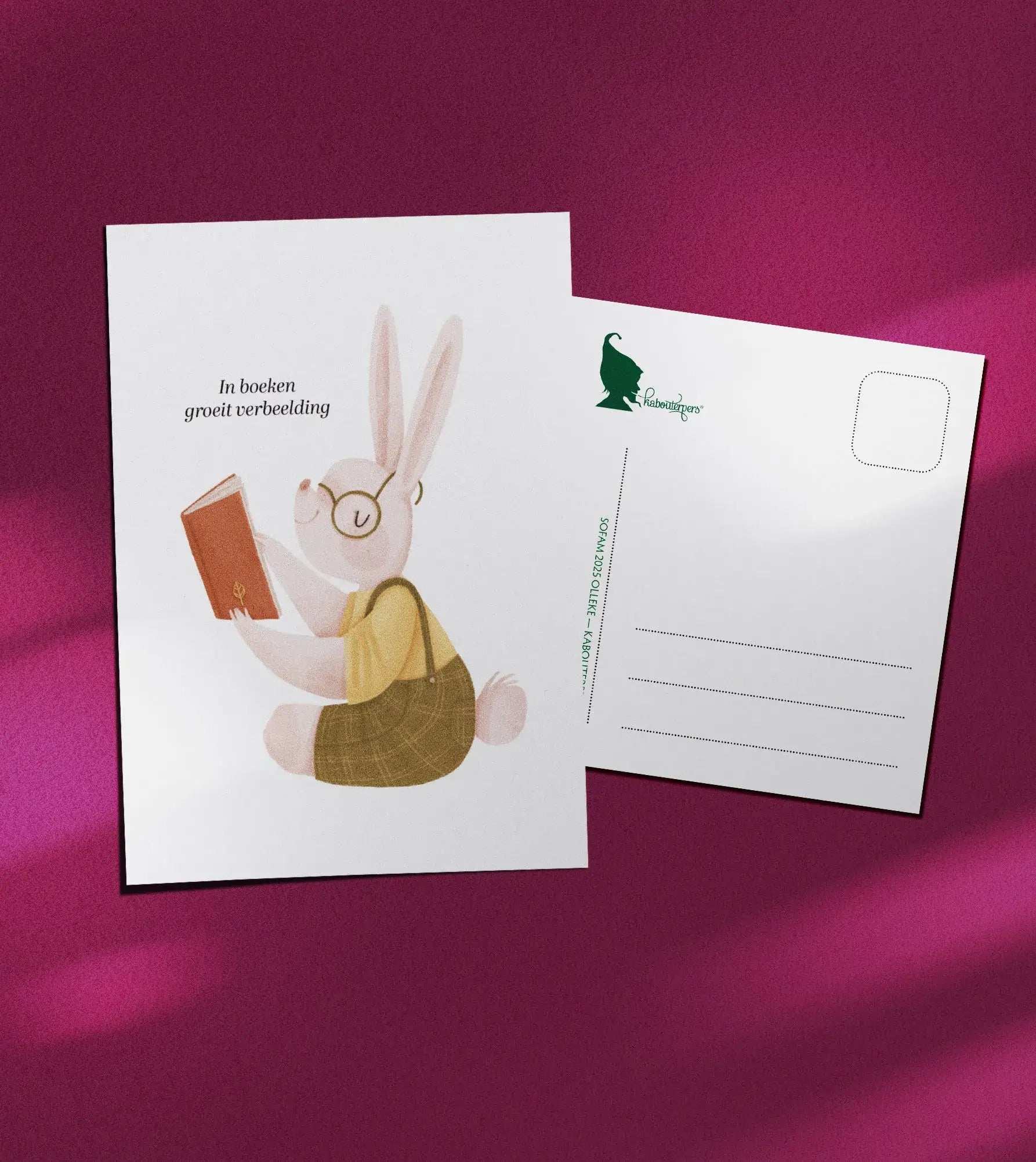Booklover postcard In boeken groeit verbeelding - Olleke Wizarding Shop Amsterdam