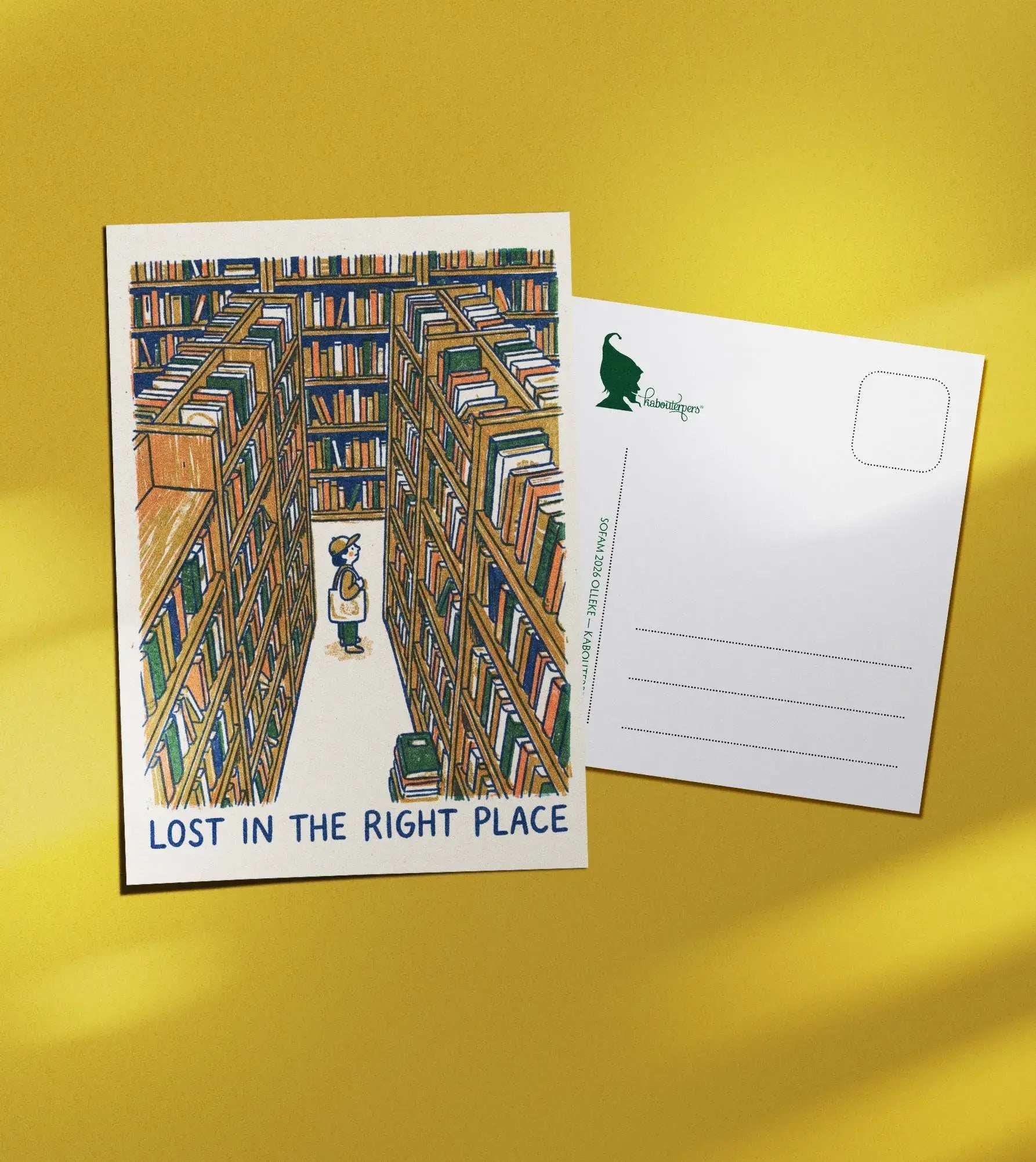 Booklover postcard Lost in the right place - Olleke Wizarding Shop Amsterdam