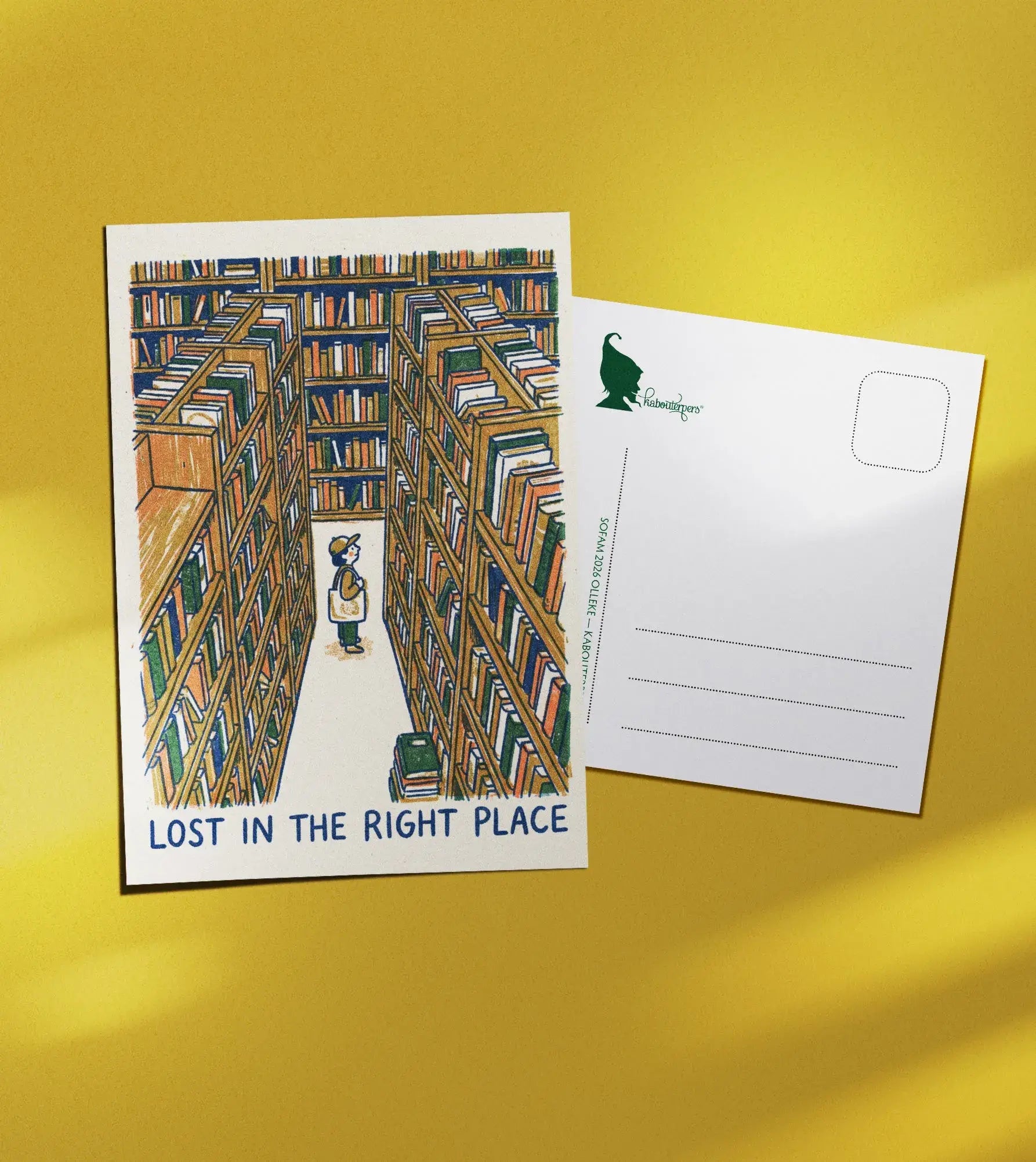 Booklover postcard Lost in the right place - Olleke Wizarding Shop Amsterdam