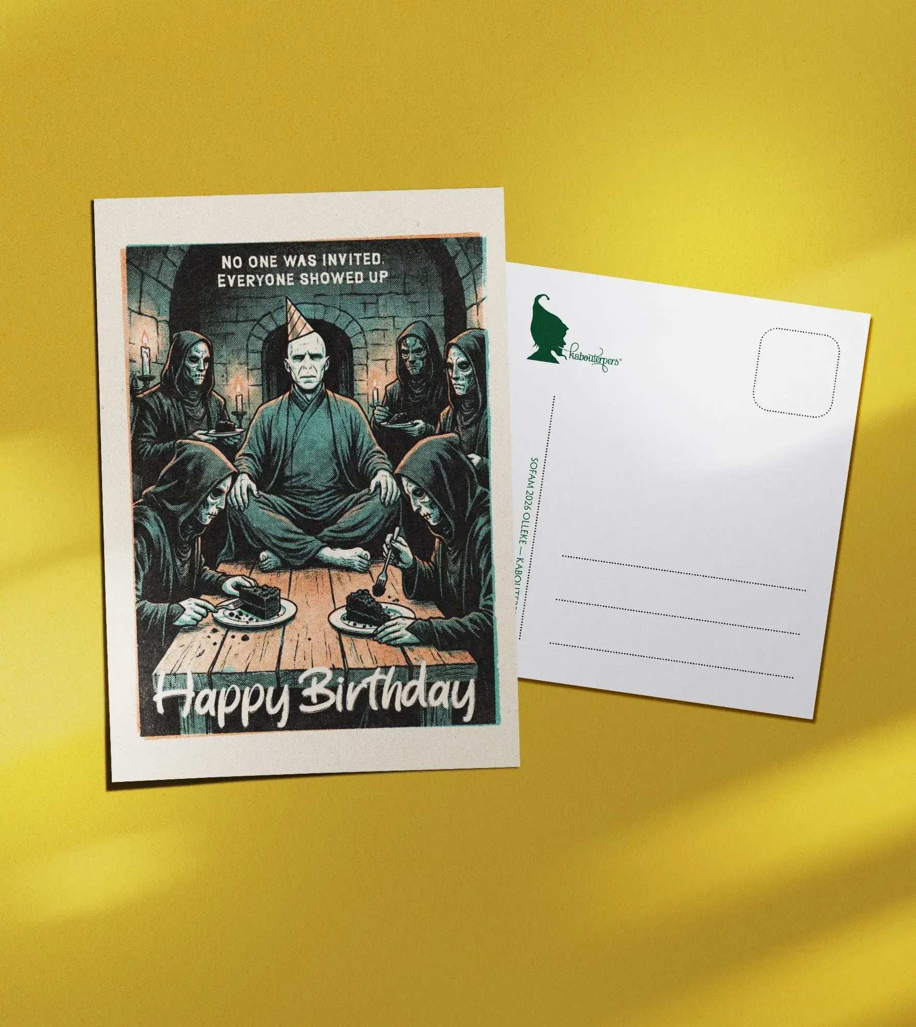 Across Worlds postcard No one was invited. Everyone showed up - Olleke Wizarding Shop Amsterdam