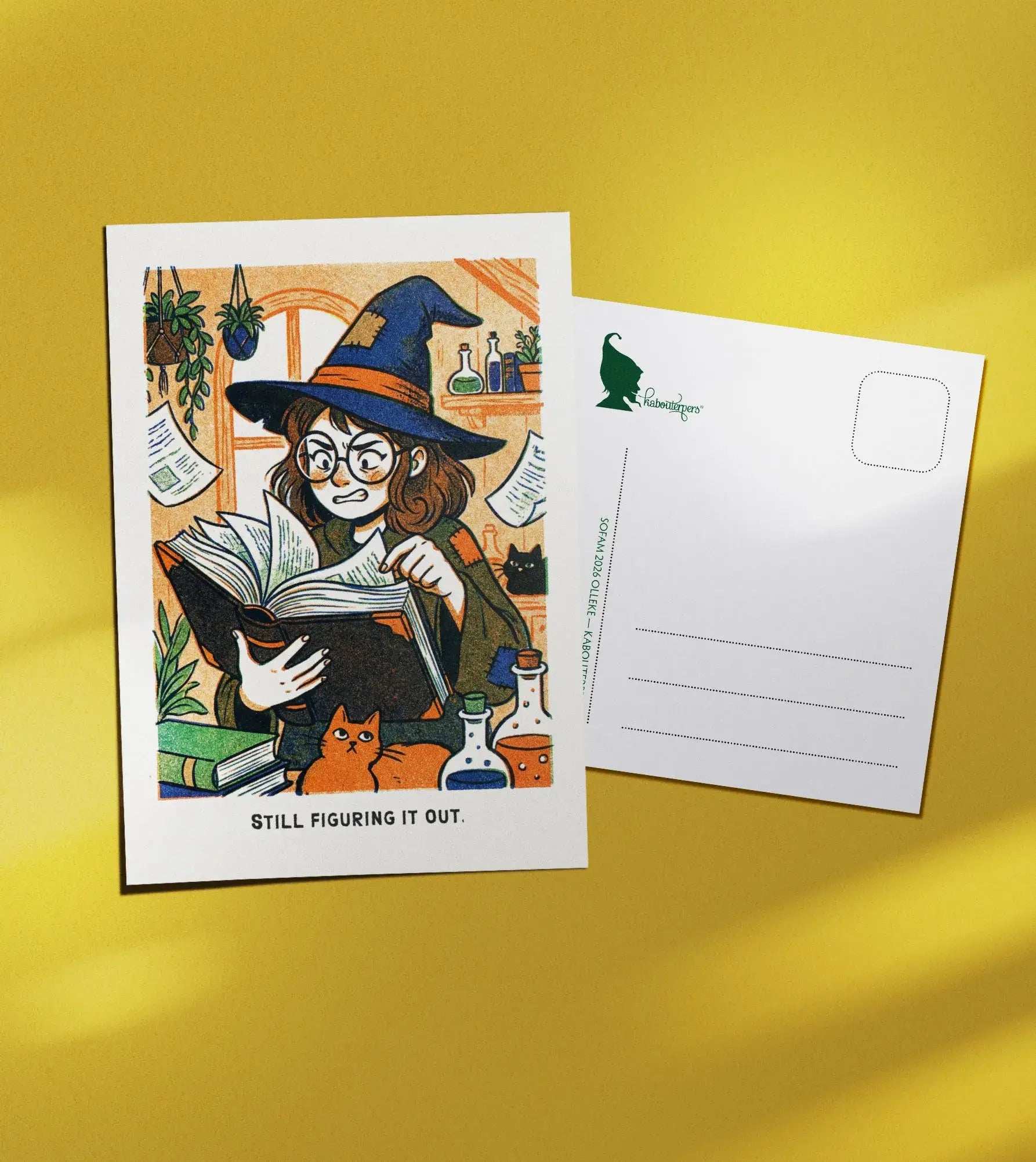 Just Because postcard Still figuring it out - Olleke Wizarding Shop Amsterdam