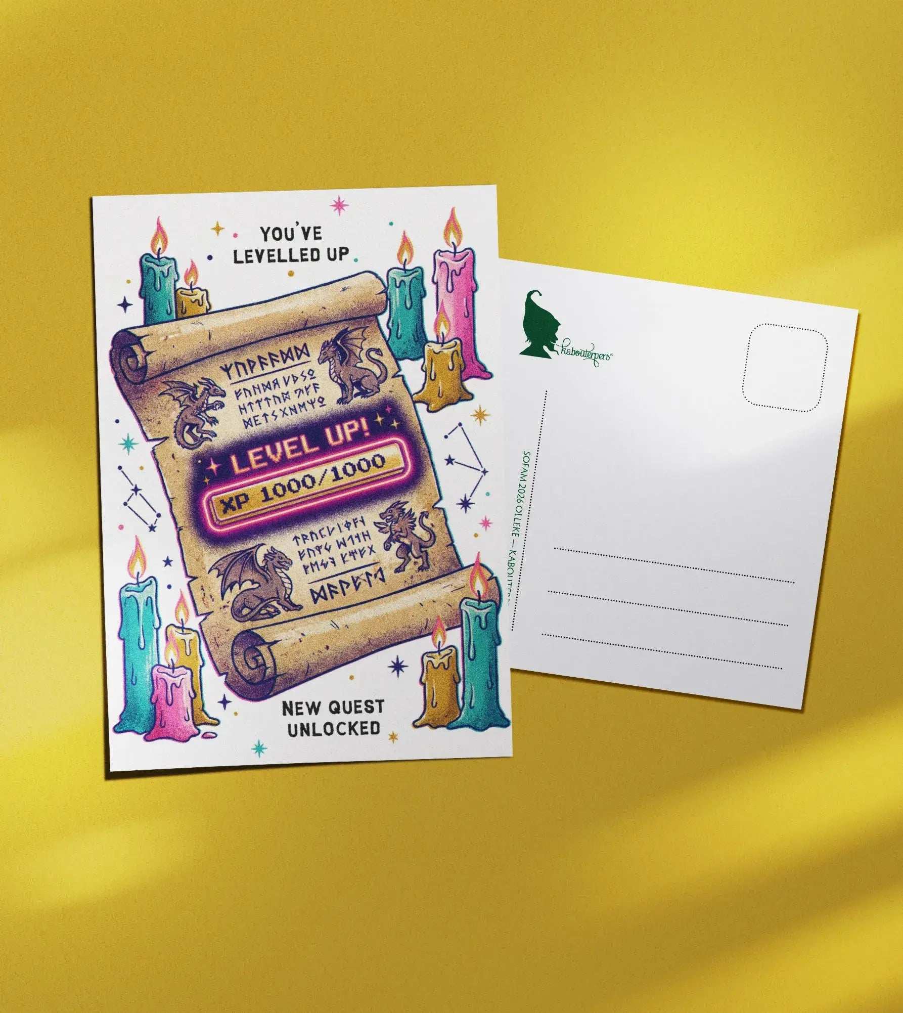 Just Because postcard You've levelled up - Olleke Wizarding Shop Amsterdam