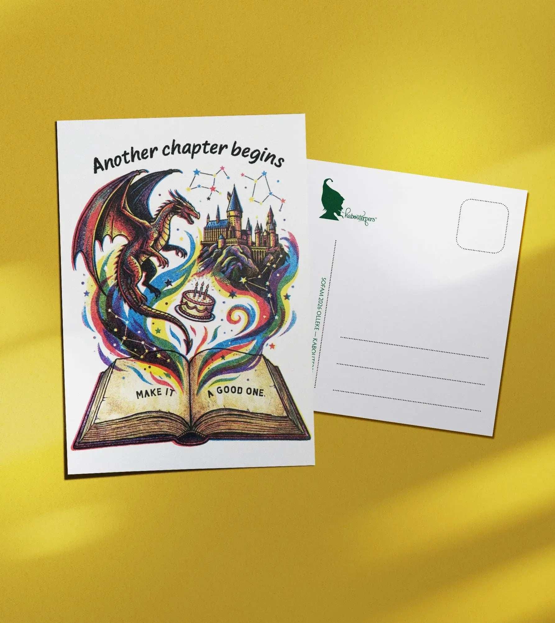 Just Because postcard Another chapter begins - Olleke Wizarding Shop Amsterdam