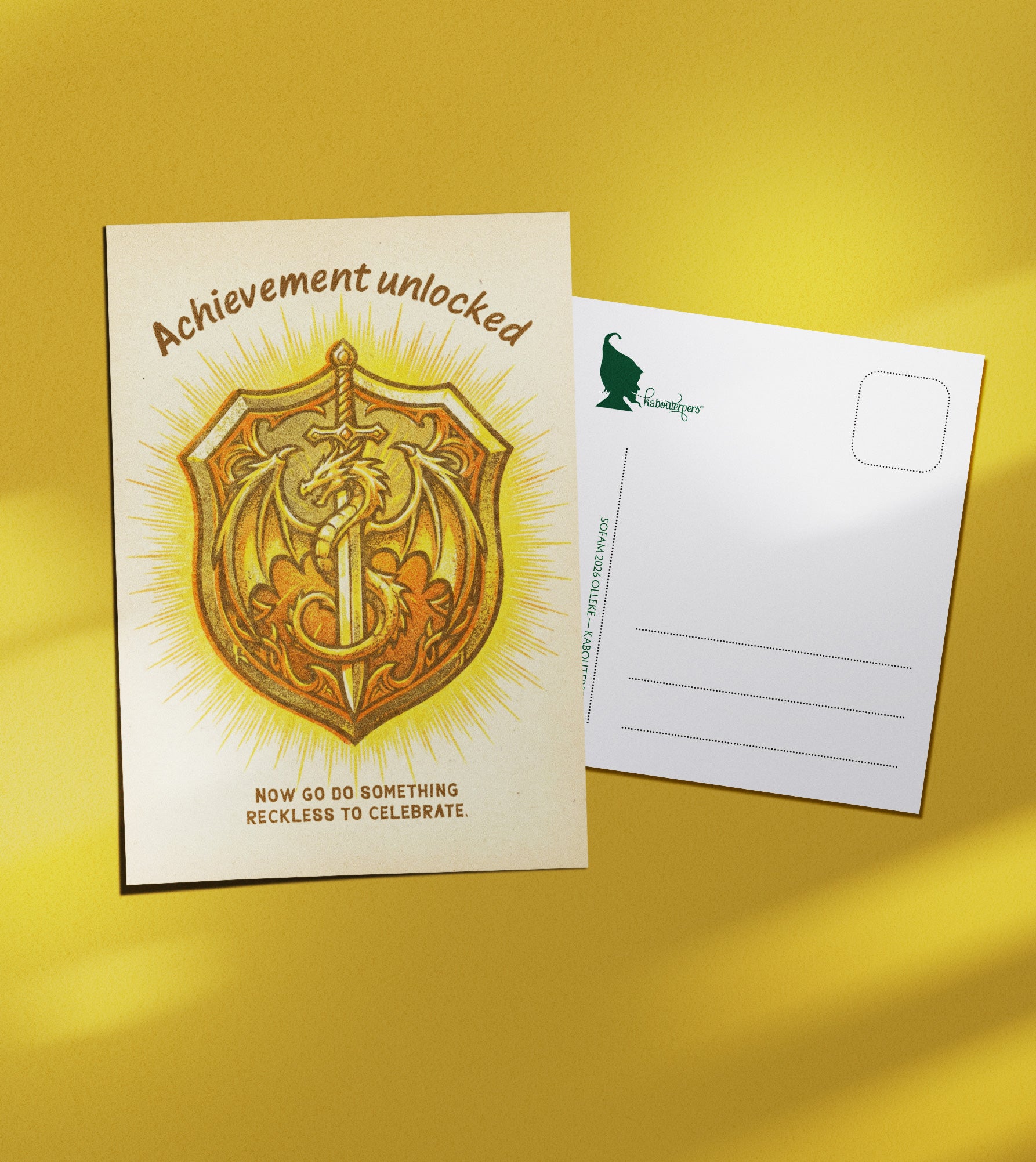 Just Because postcard Achievement unlocked - Olleke Wizarding Shop Amsterdam