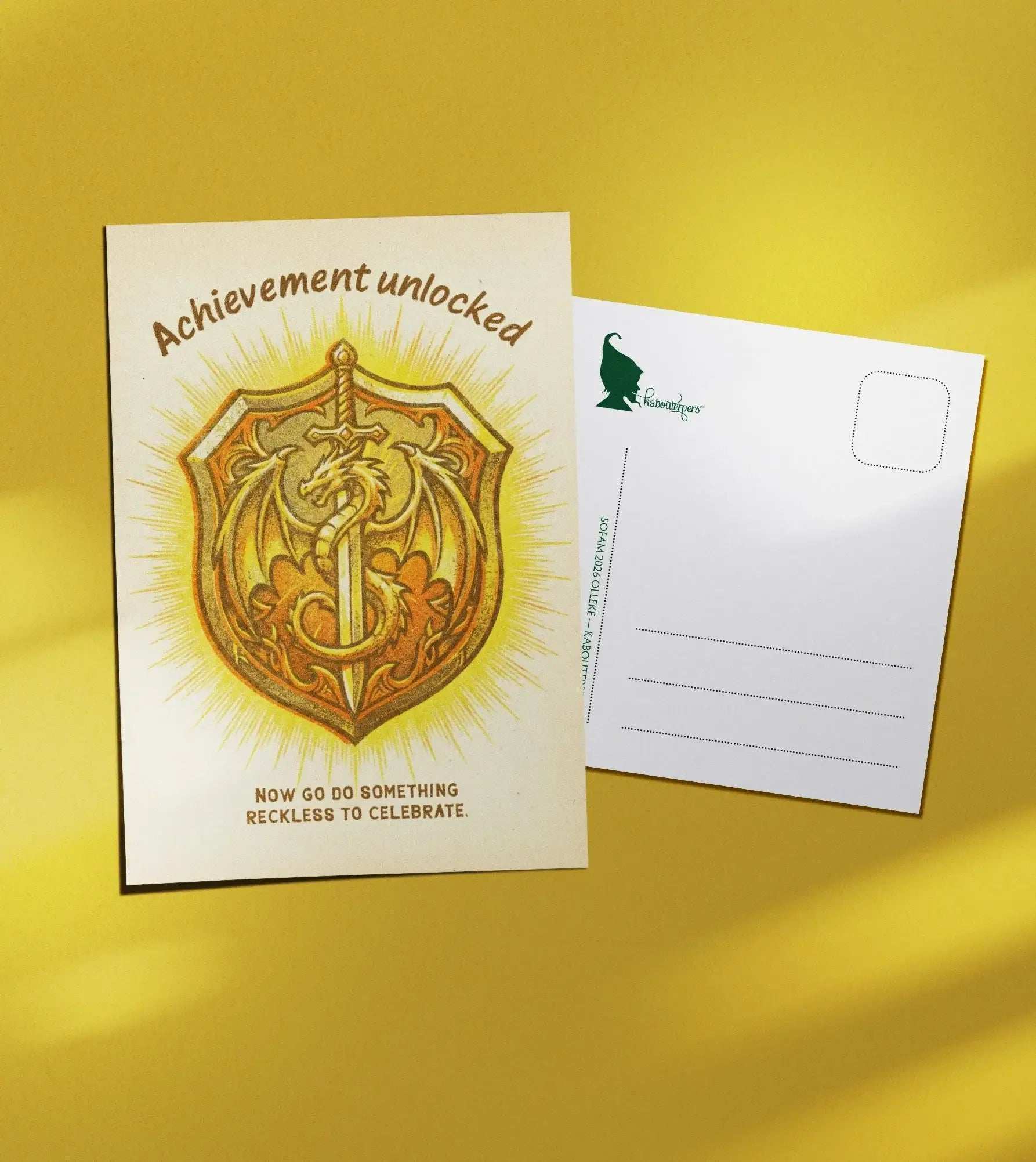 Just Because postcard Achievement unlocked - Olleke Wizarding Shop Amsterdam