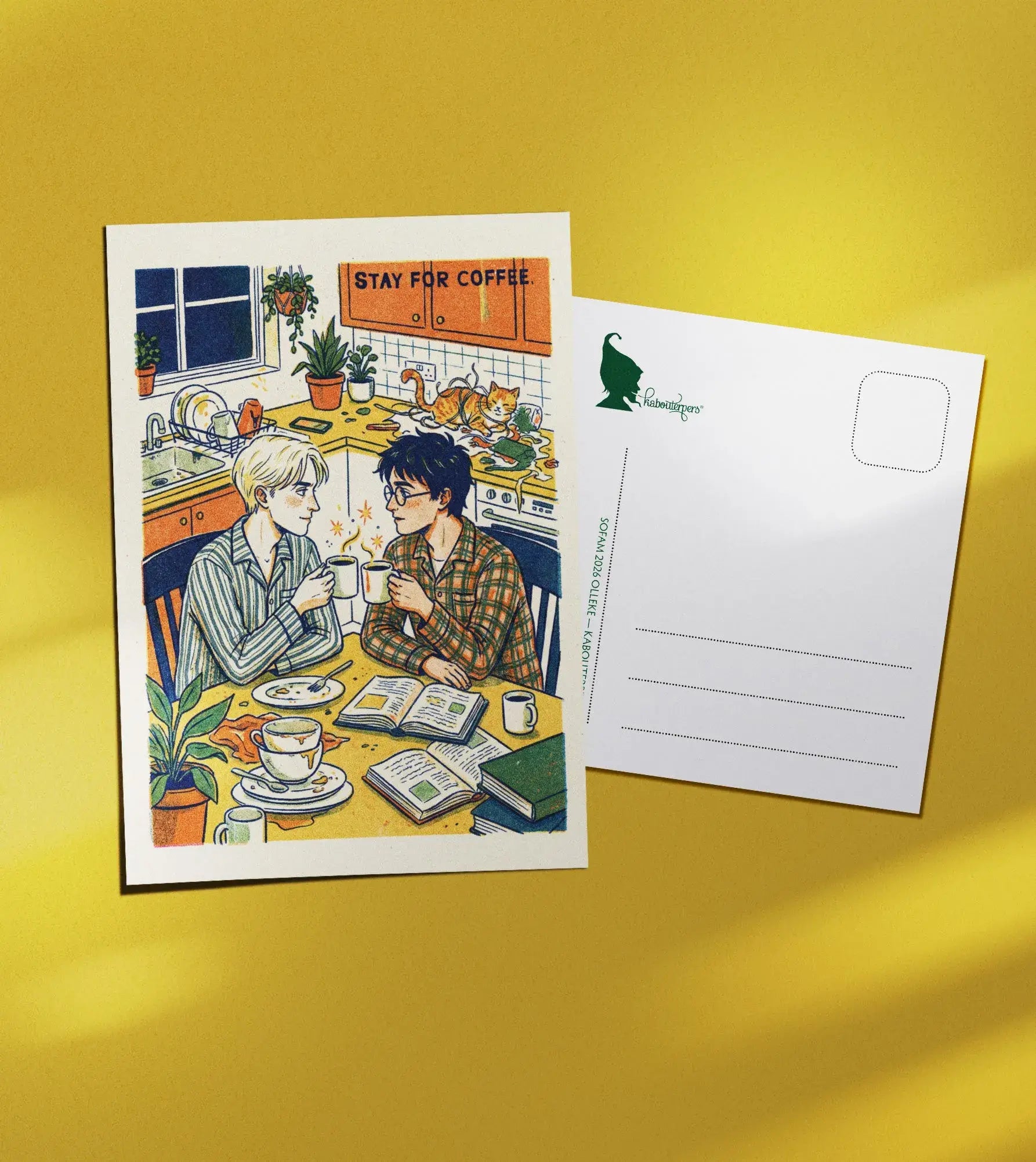 Worldpride postcard Stay for coffee - Olleke Wizarding Shop Amsterdam