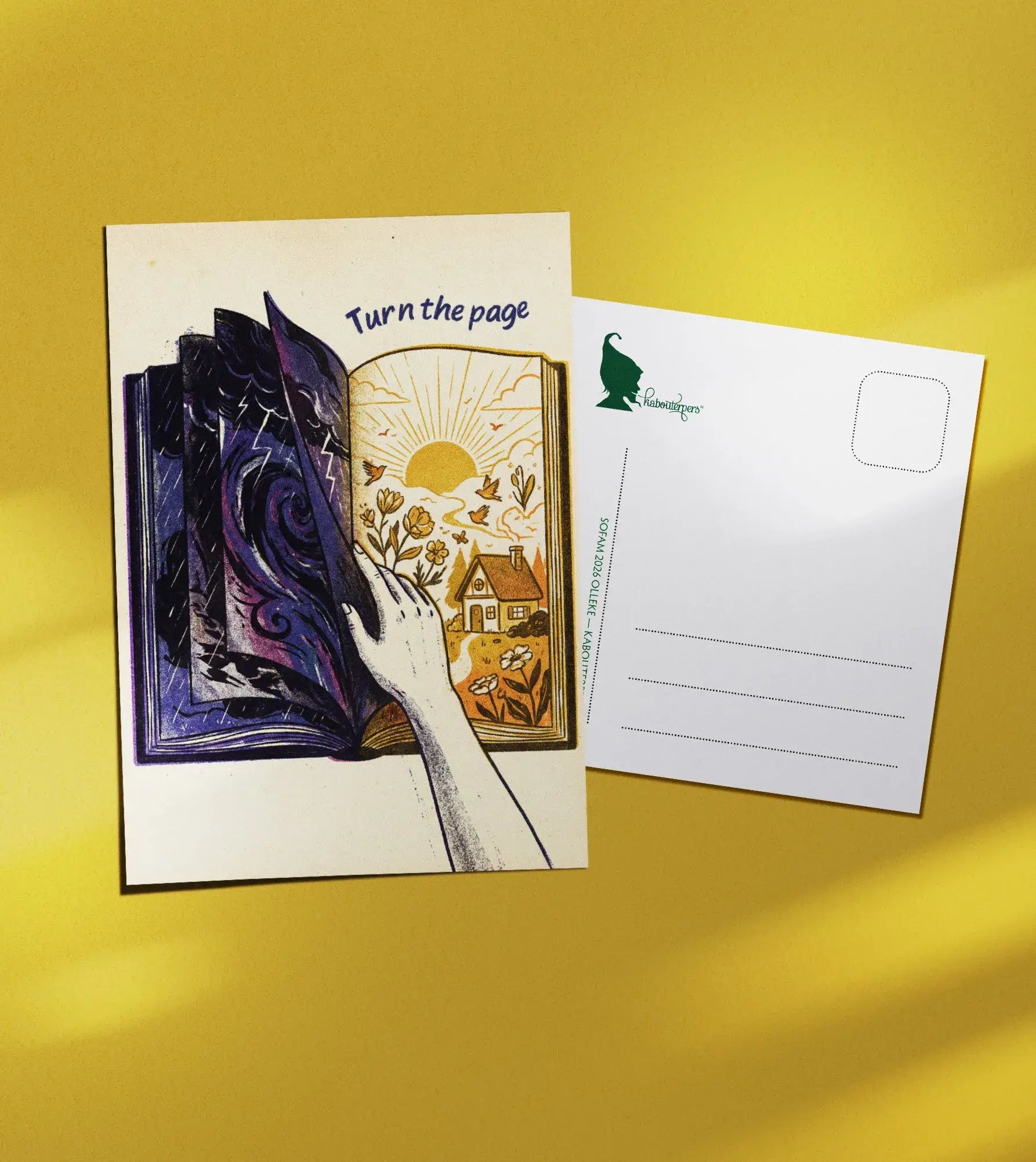 Just Because postcard Turn the page - Olleke Wizarding Shop Amsterdam