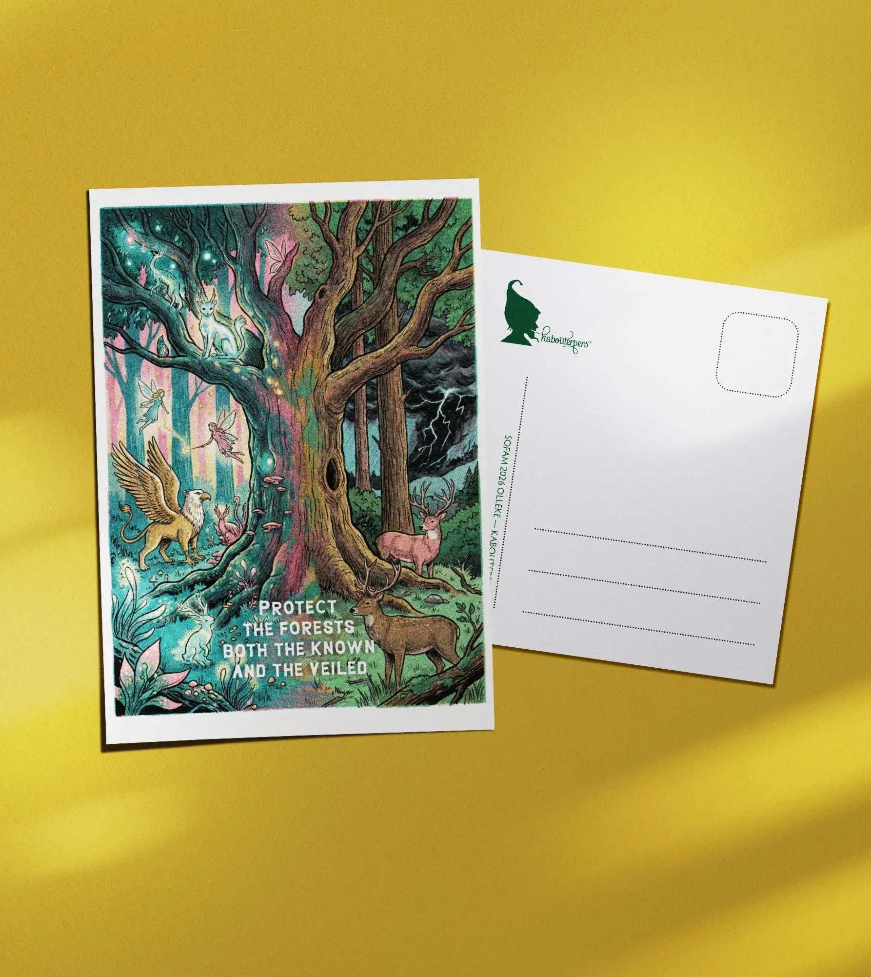 Across Worlds postcard Protect the forests both the known and the veiled - Olleke Wizarding Shop Amsterdam