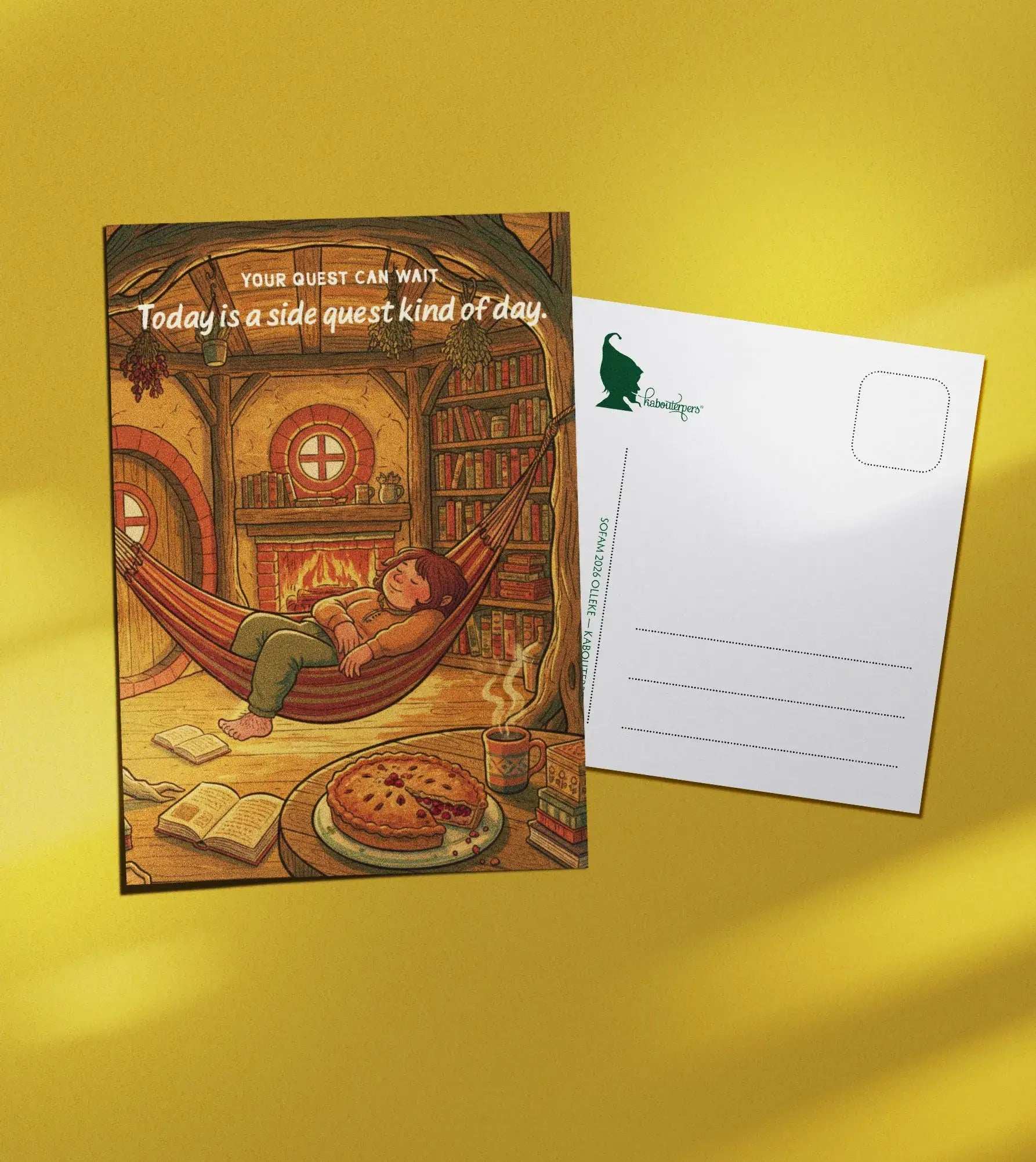 Across Worlds postcard Your quest can wait - Olleke Wizarding Shop Amsterdam