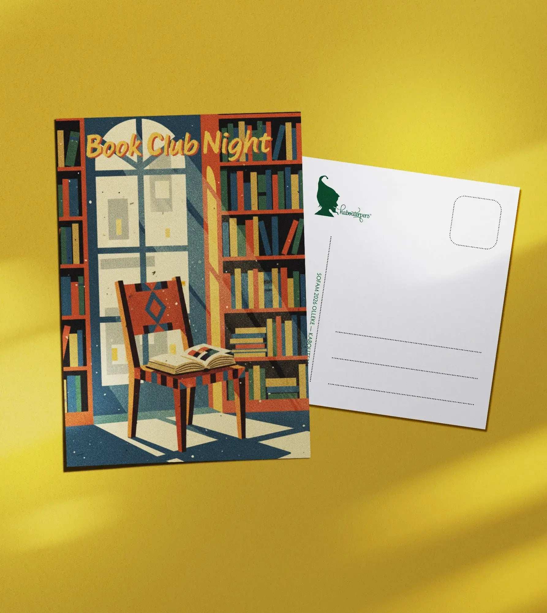 Booklover postcard Book Club Night - Olleke Wizarding Shop Amsterdam