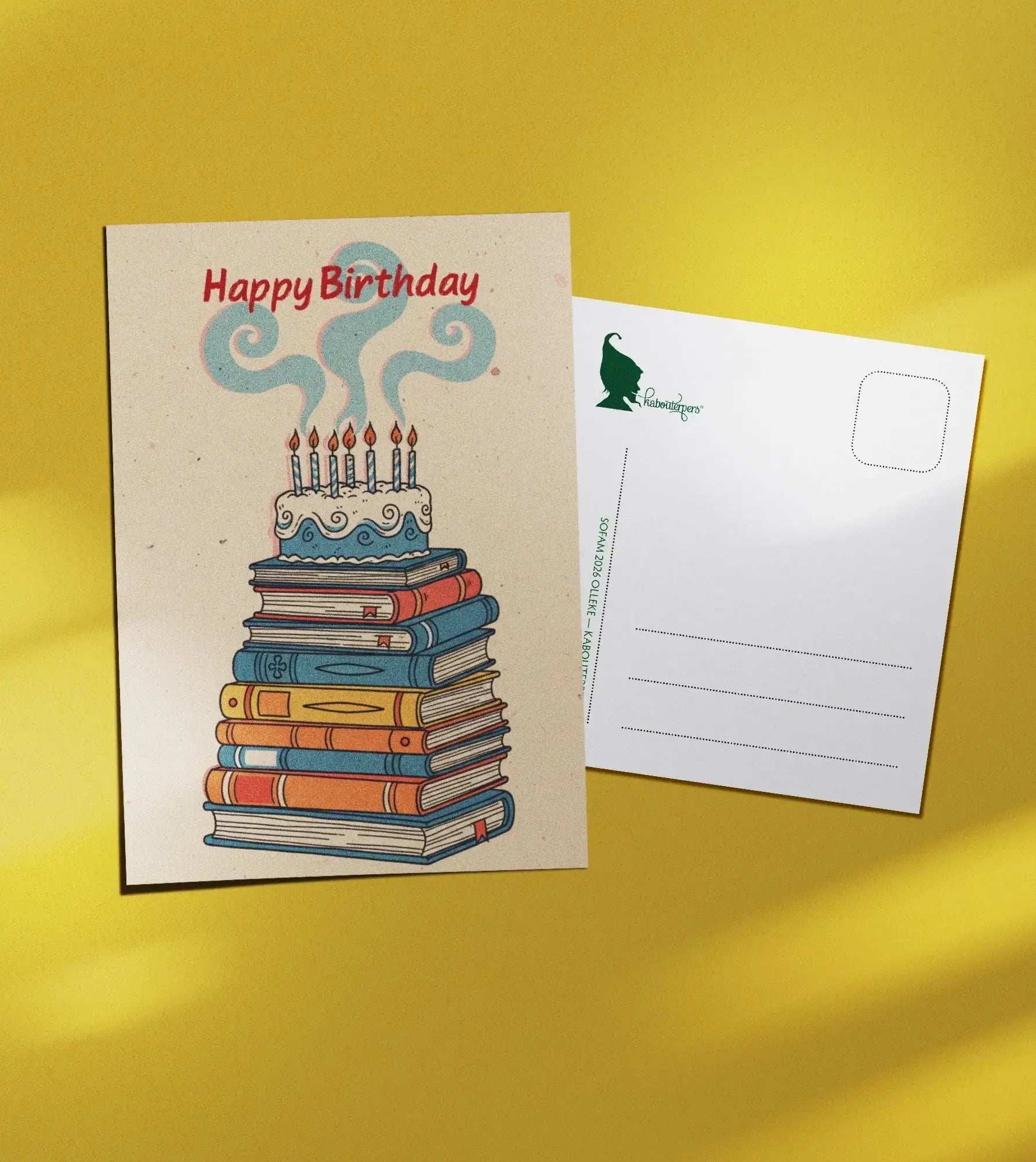 Booklover postcard Happy Birthday - Olleke Wizarding Shop Amsterdam