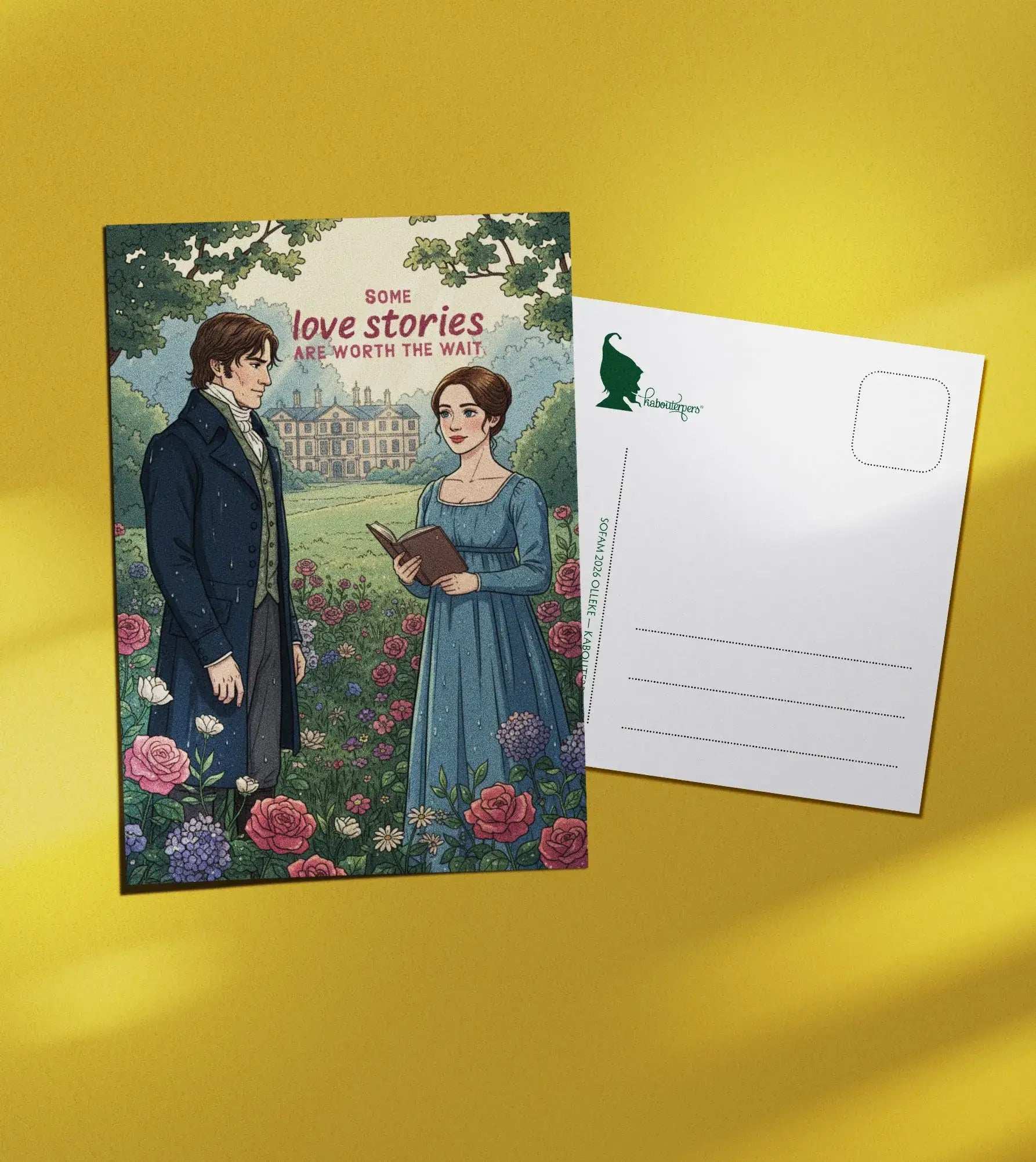 Booklover postcard Some love stories are worth the wait - Olleke Wizarding Shop Amsterdam