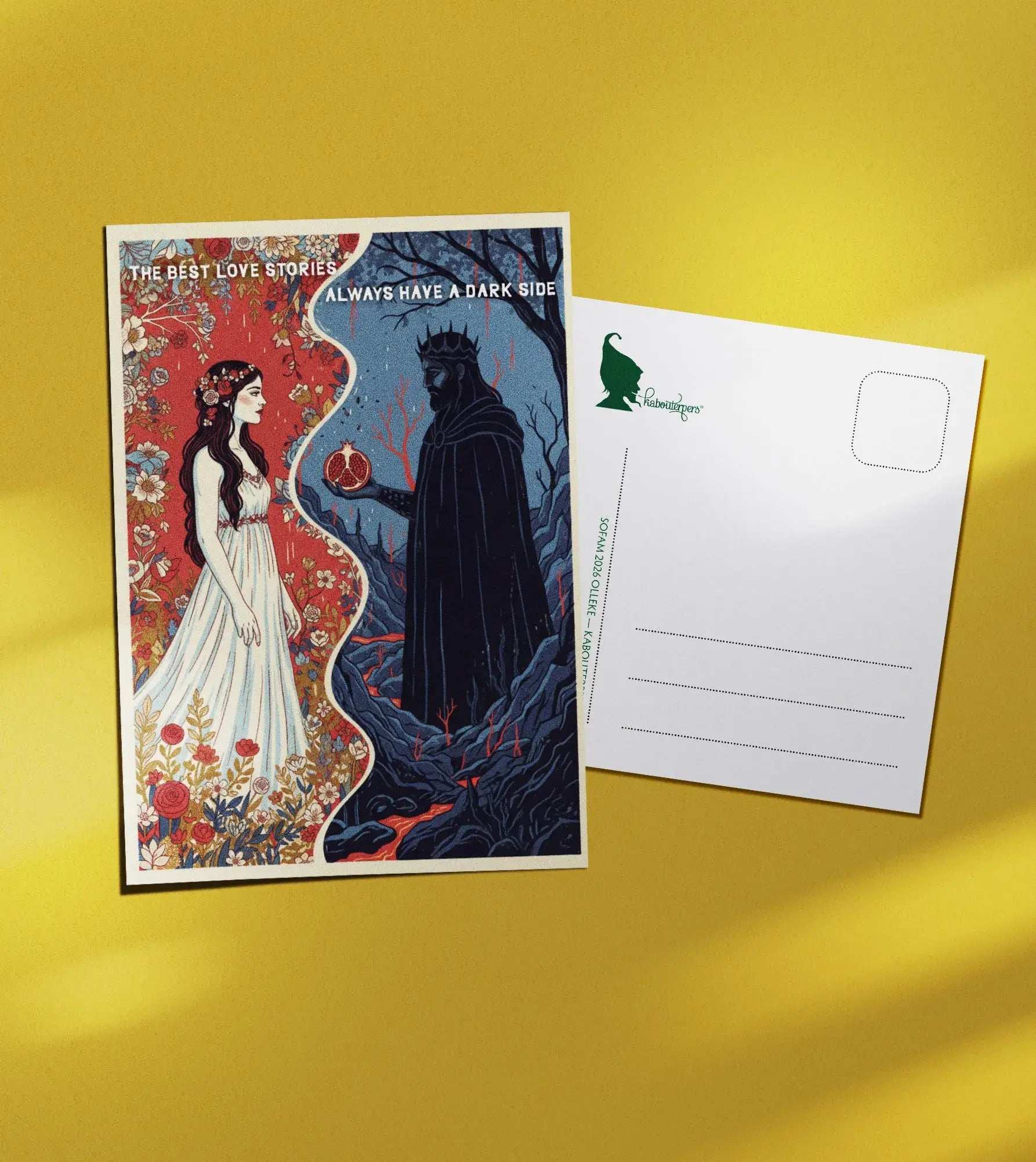 Across Worlds postcard The best love stories always have a dark side - Olleke Wizarding Shop Amsterdam