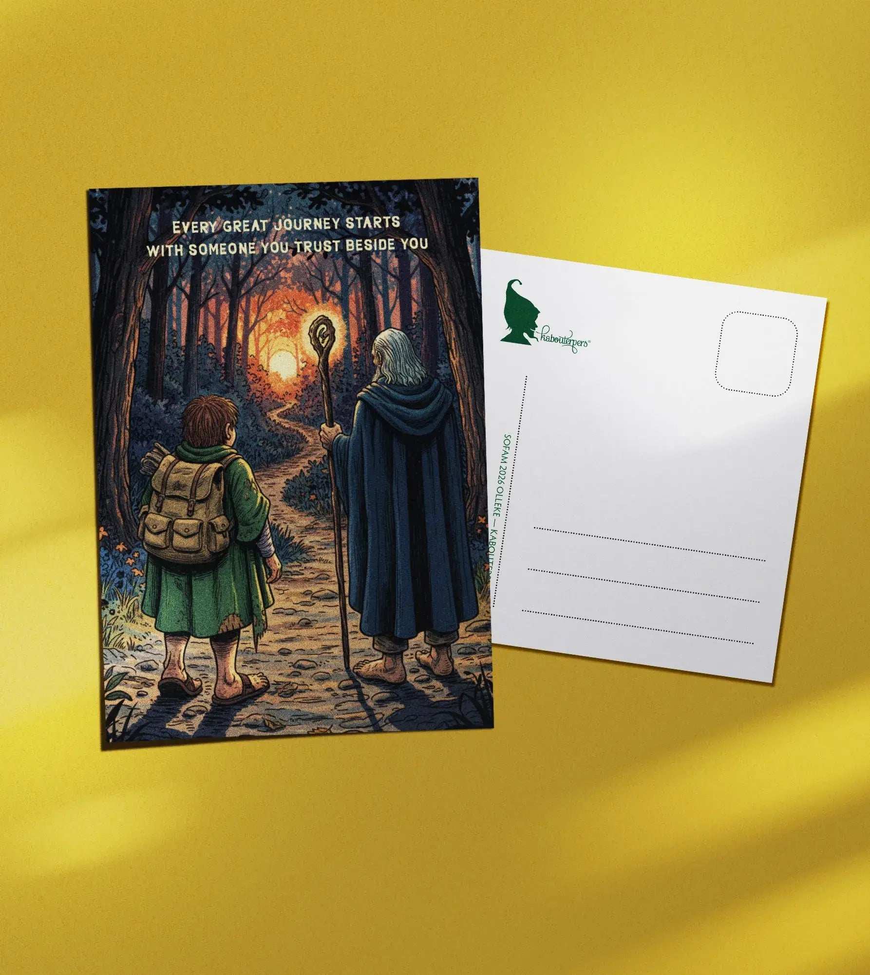 Just Because postcard Every great journey starts with someone you trust beside you - Olleke Wizarding Shop Amsterdam
