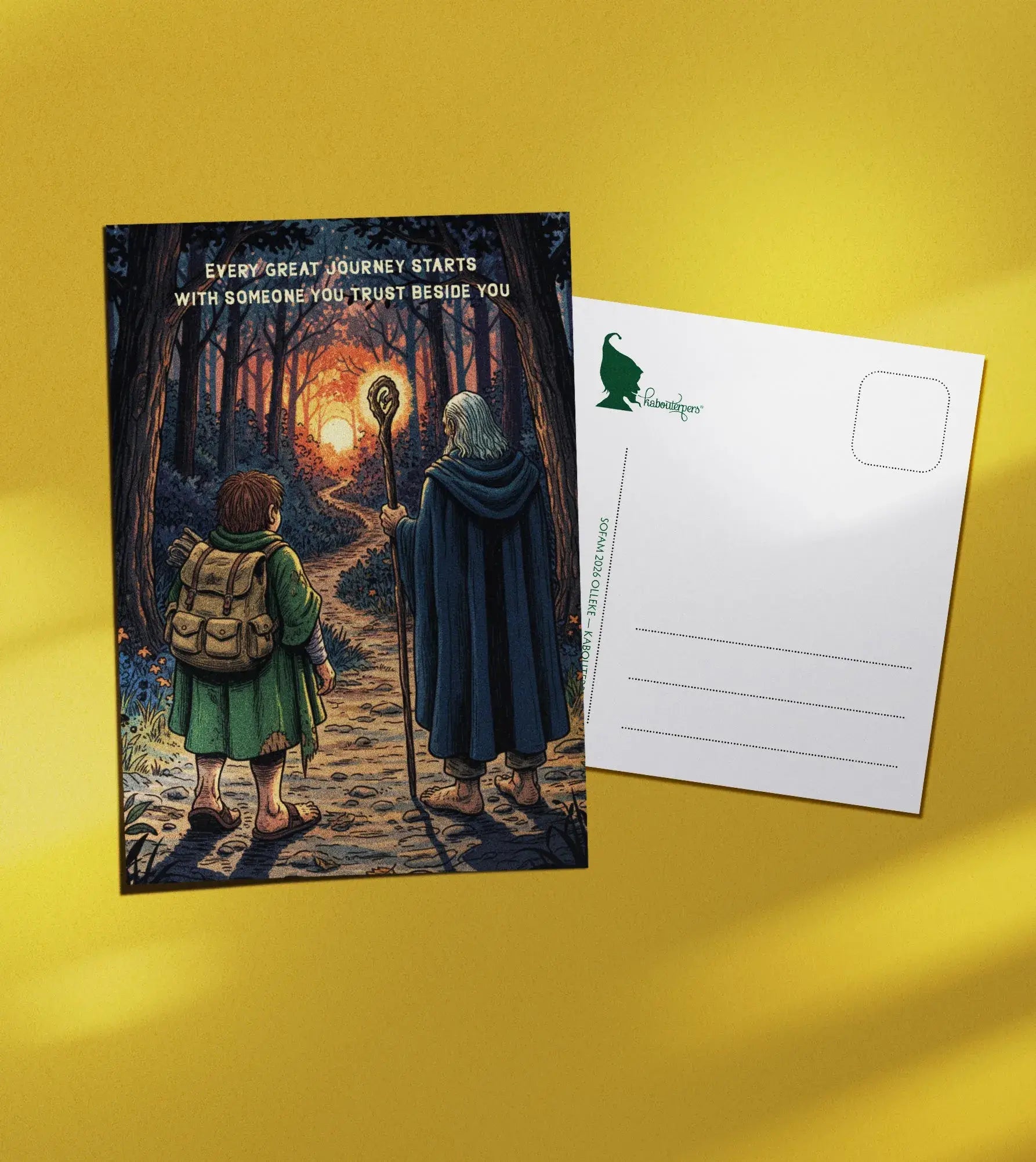 Just Because postcard Every great journey starts with someone you trust beside you - Olleke Wizarding Shop Amsterdam