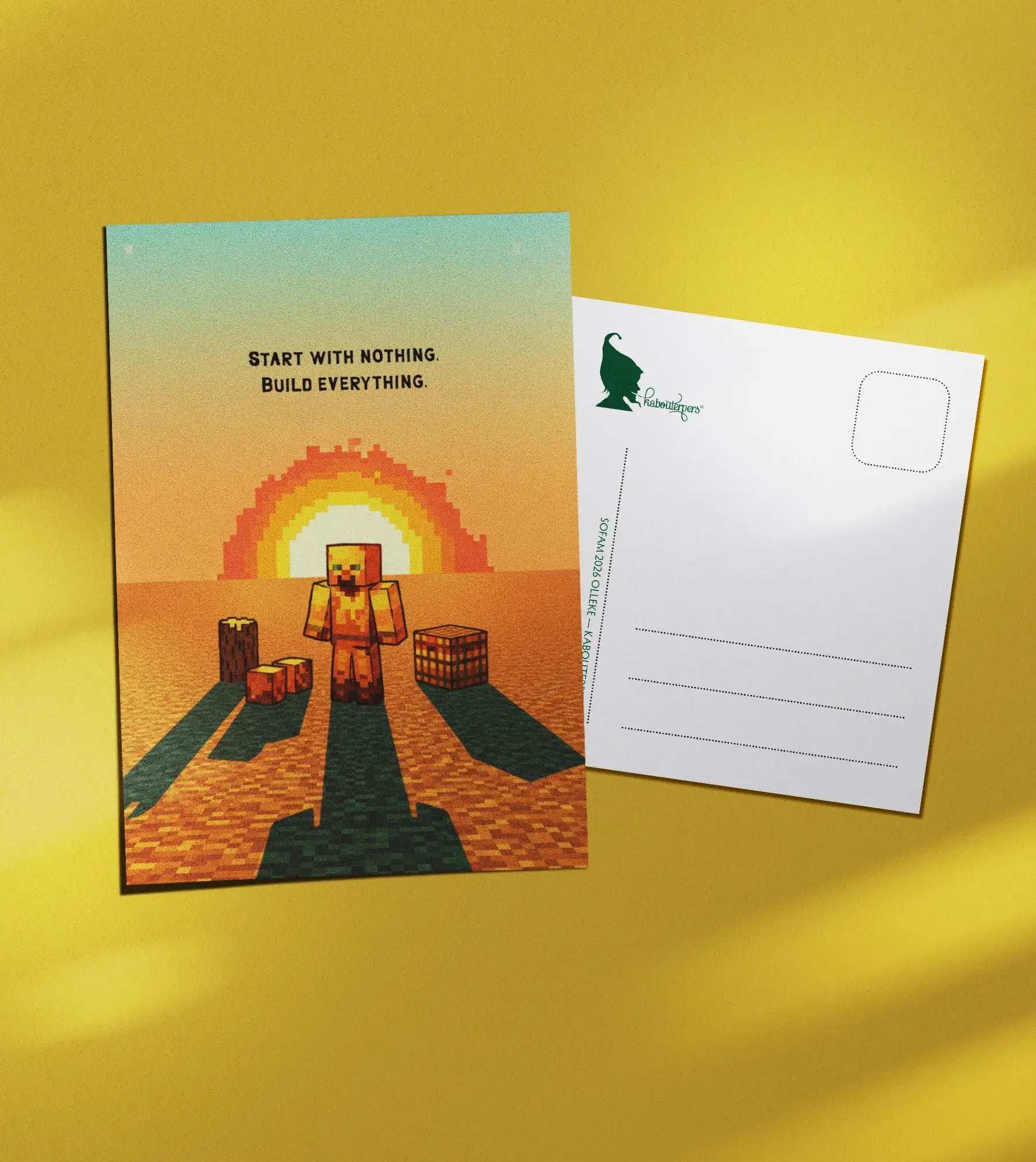 Across Worlds postcard Start with nothing. Build everything - Olleke Wizarding Shop Amsterdam