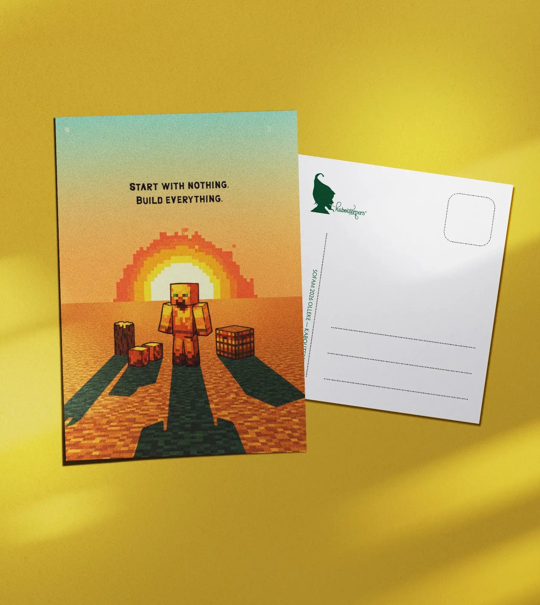 Across Worlds postcard Start with nothing. Build everything - Olleke Wizarding Shop Amsterdam
