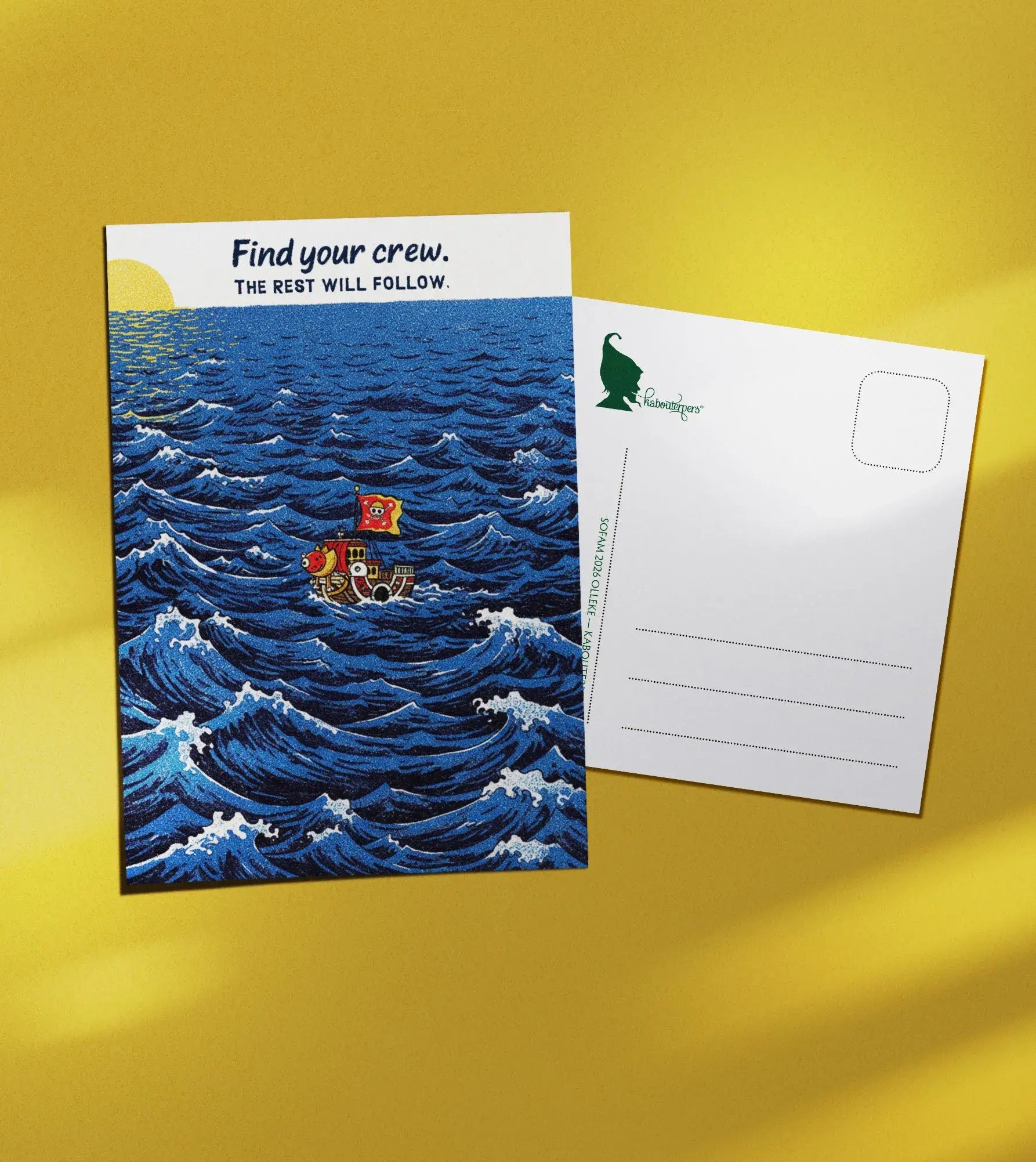 Across Worlds postcard Find your crew. The rest will follow - Olleke Wizarding Shop Amsterdam