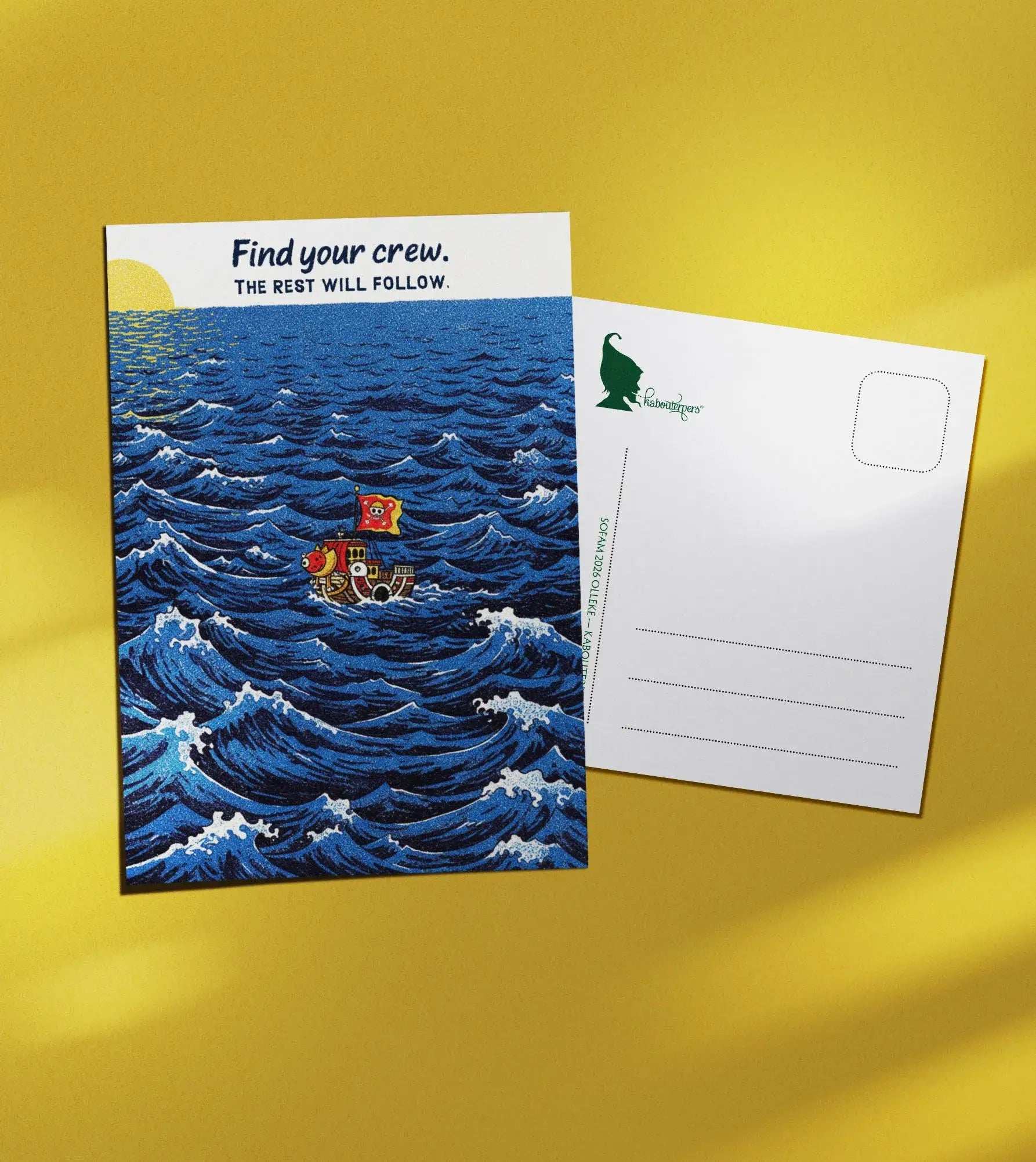 Across Worlds postcard Find your crew. The rest will follow - Olleke Wizarding Shop Amsterdam