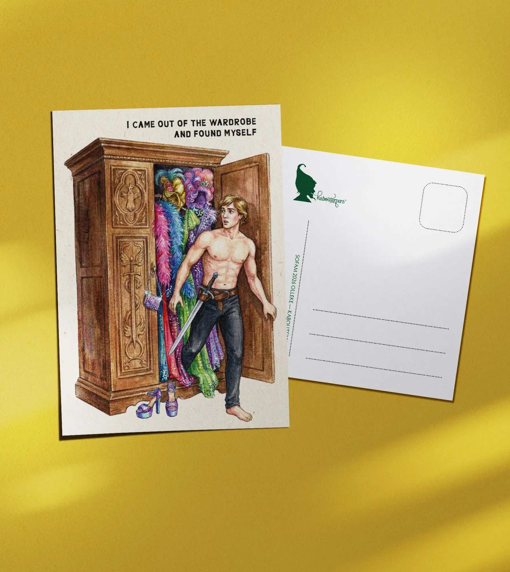 Worldpride postcard I came out of the wardrobe and found myself - Olleke Wizarding Shop Amsterdam
