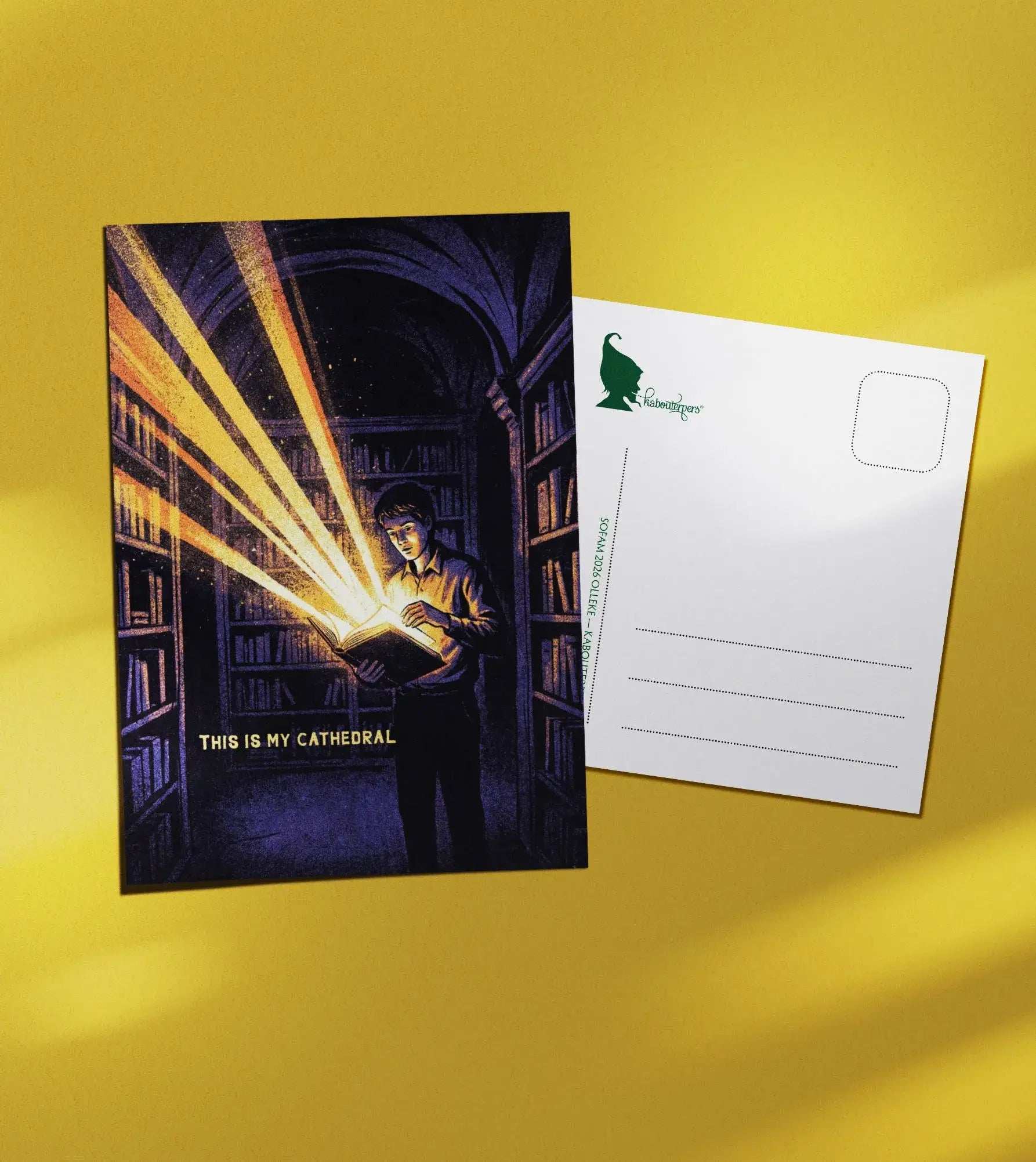 Booklover postcard This is my cathedral - Olleke Wizarding Shop Amsterdam
