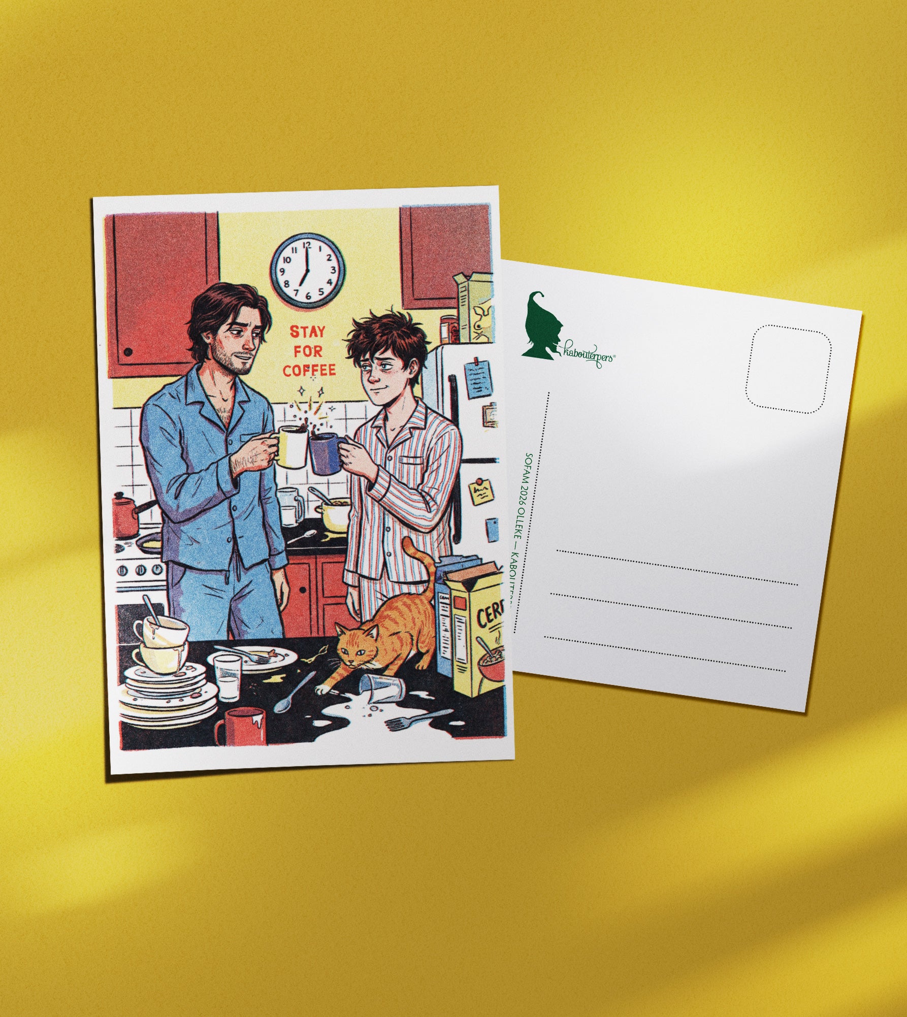 Worldpride postcard Stay for coffee - Olleke Wizarding Shop Amsterdam