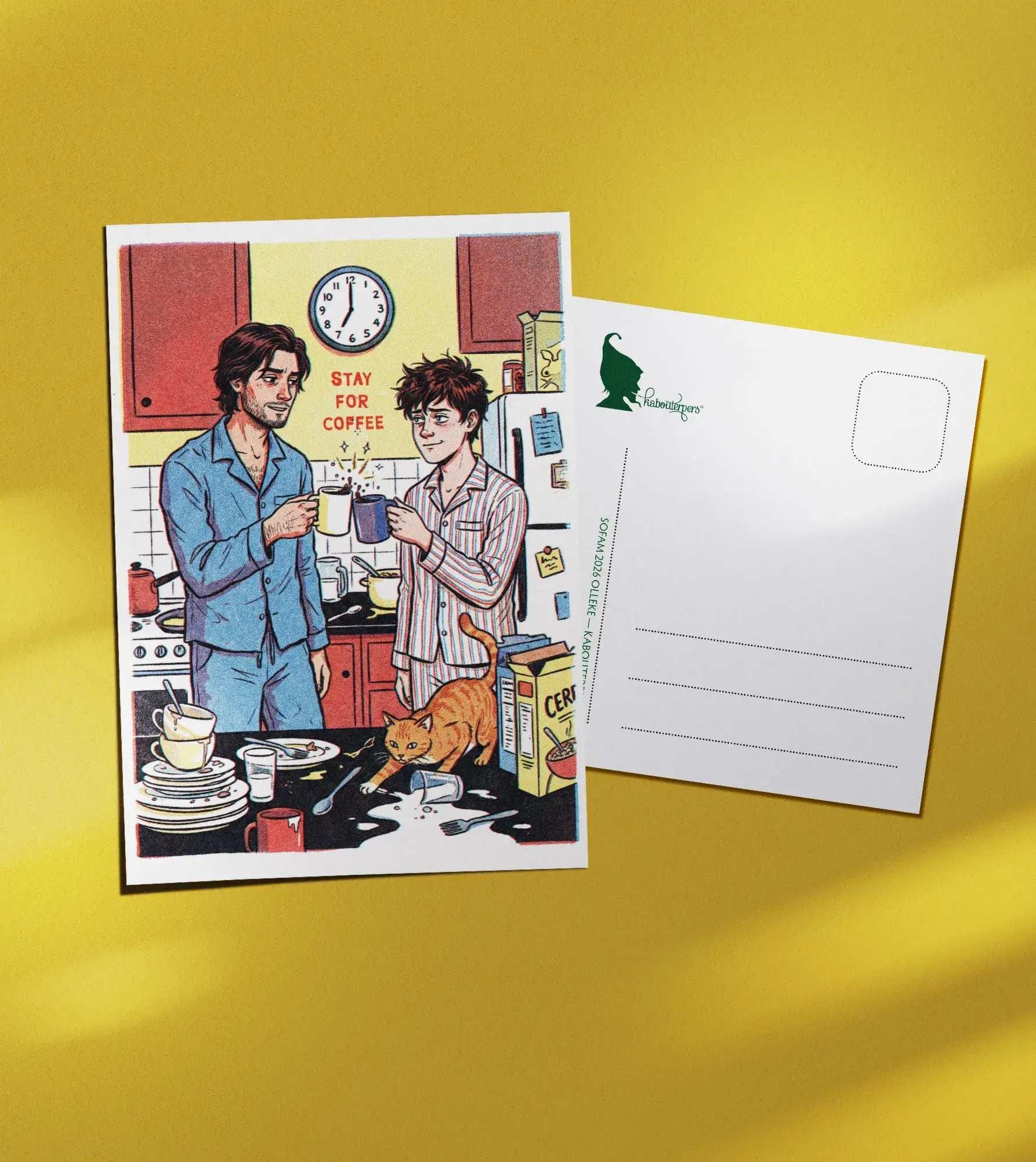 Worldpride postcard Stay for coffee - Olleke Wizarding Shop Amsterdam
