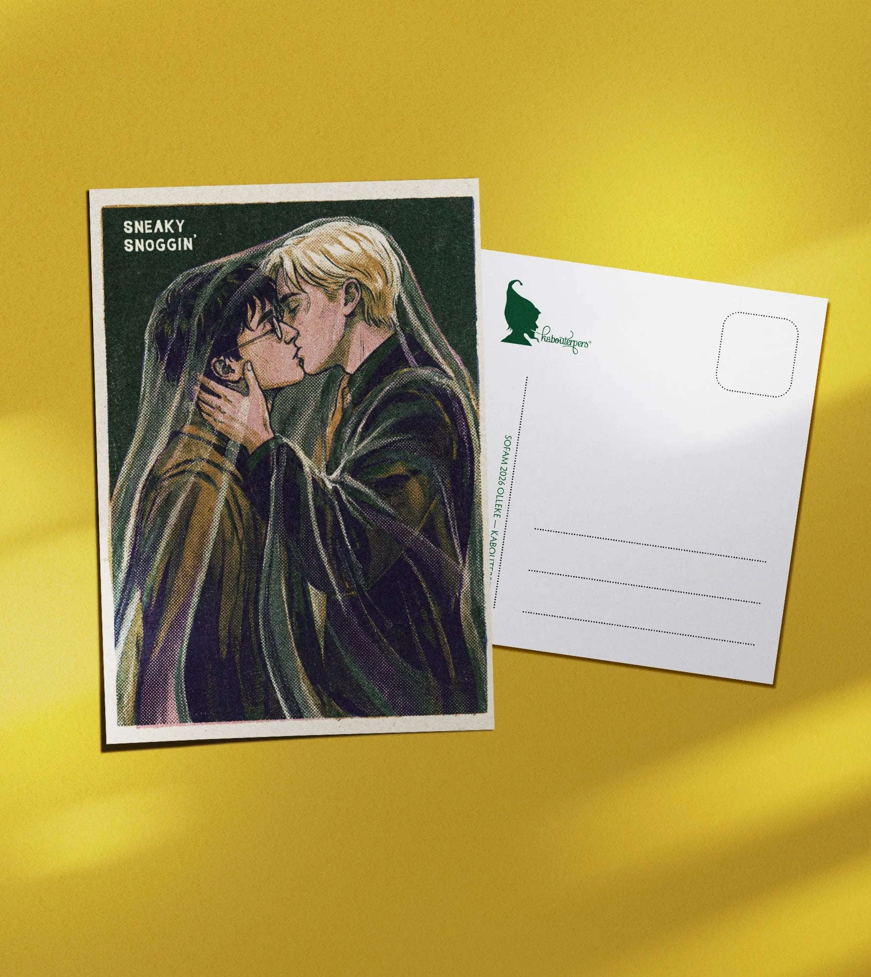 Worldpride postcard Sneaky Snoggin' - Olleke Wizarding Shop Amsterdam